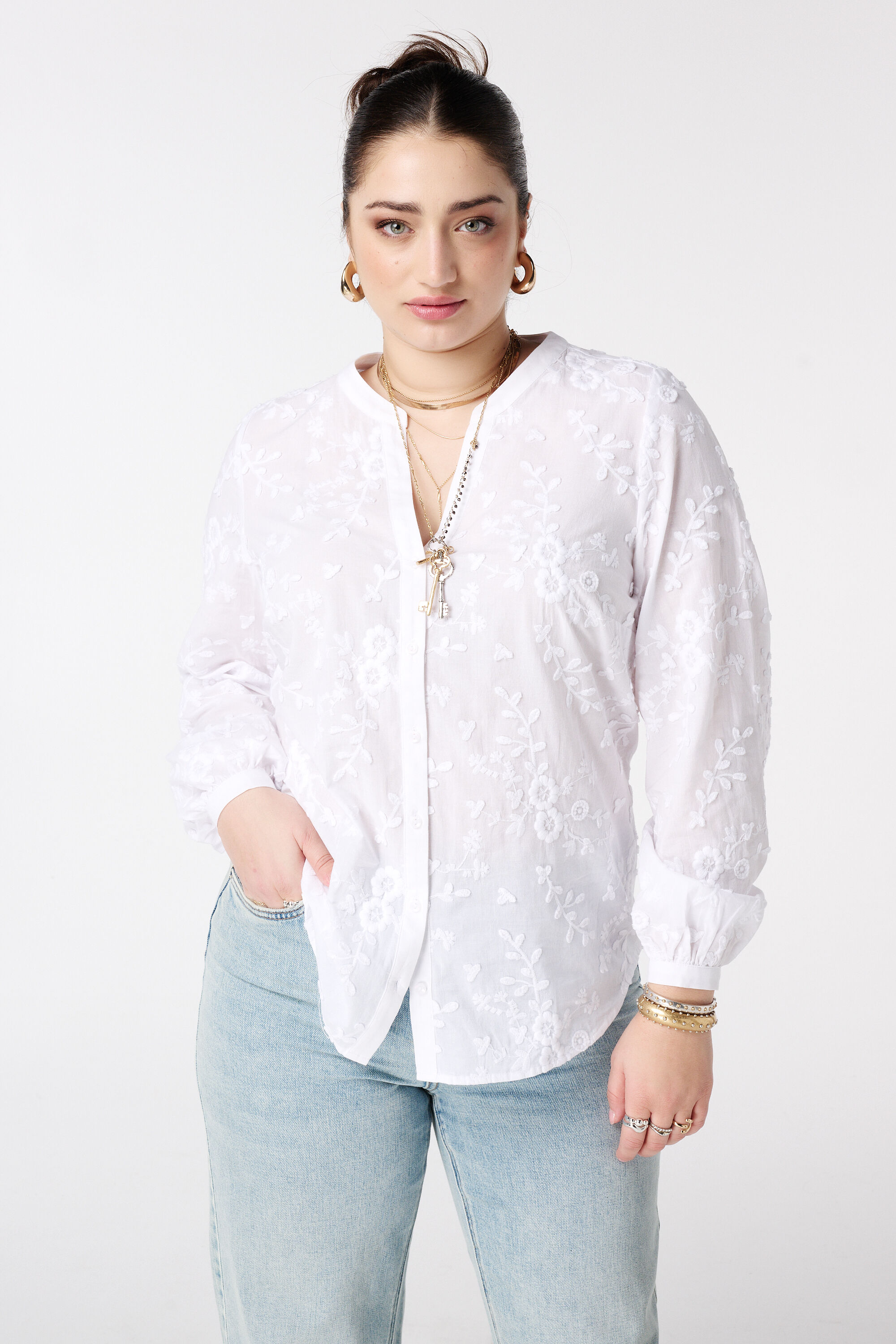 Blouse &agrave; imprim&eacute; fleuri 3D