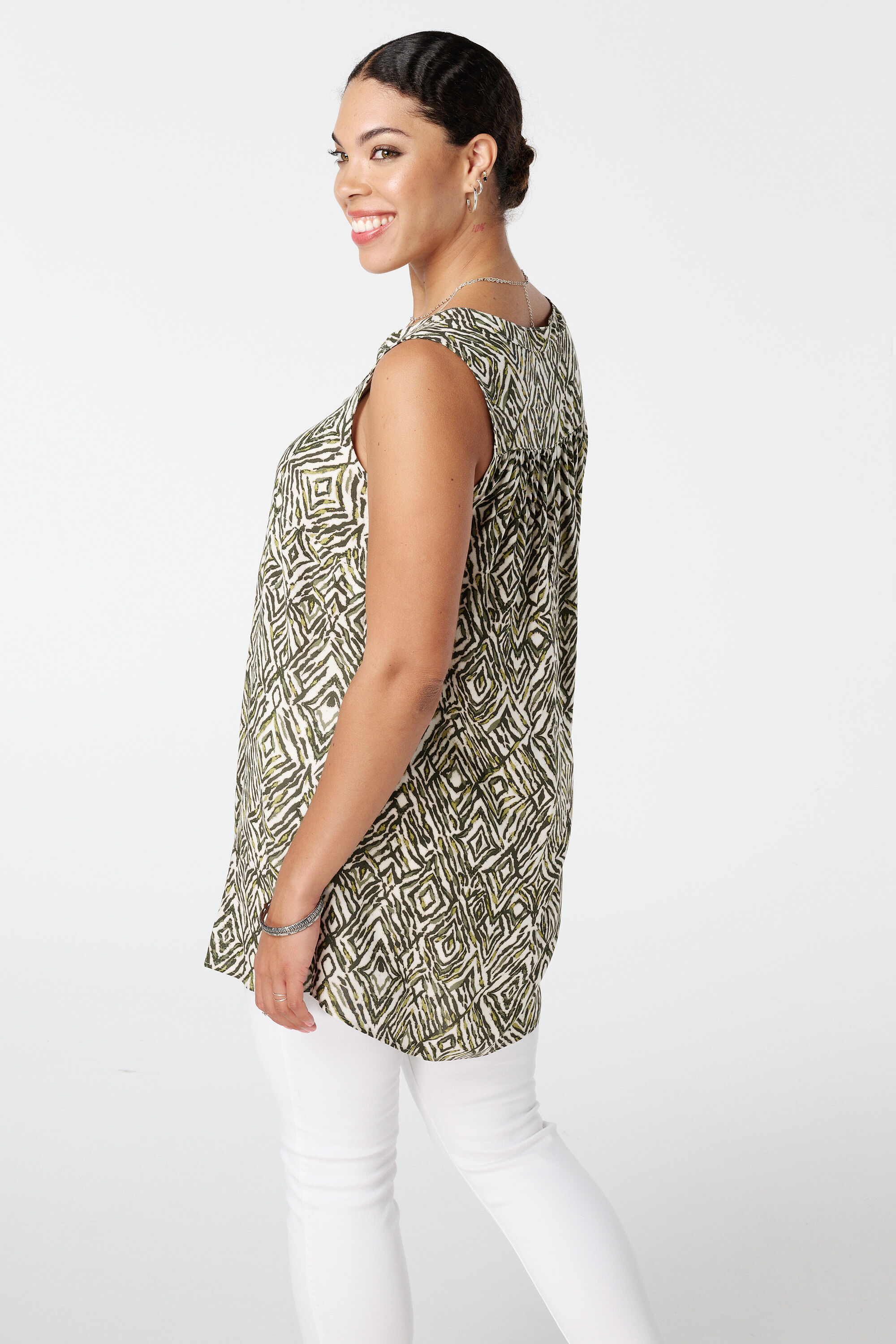 Haut avec col en V et &agrave; imprim&eacute; image number 3