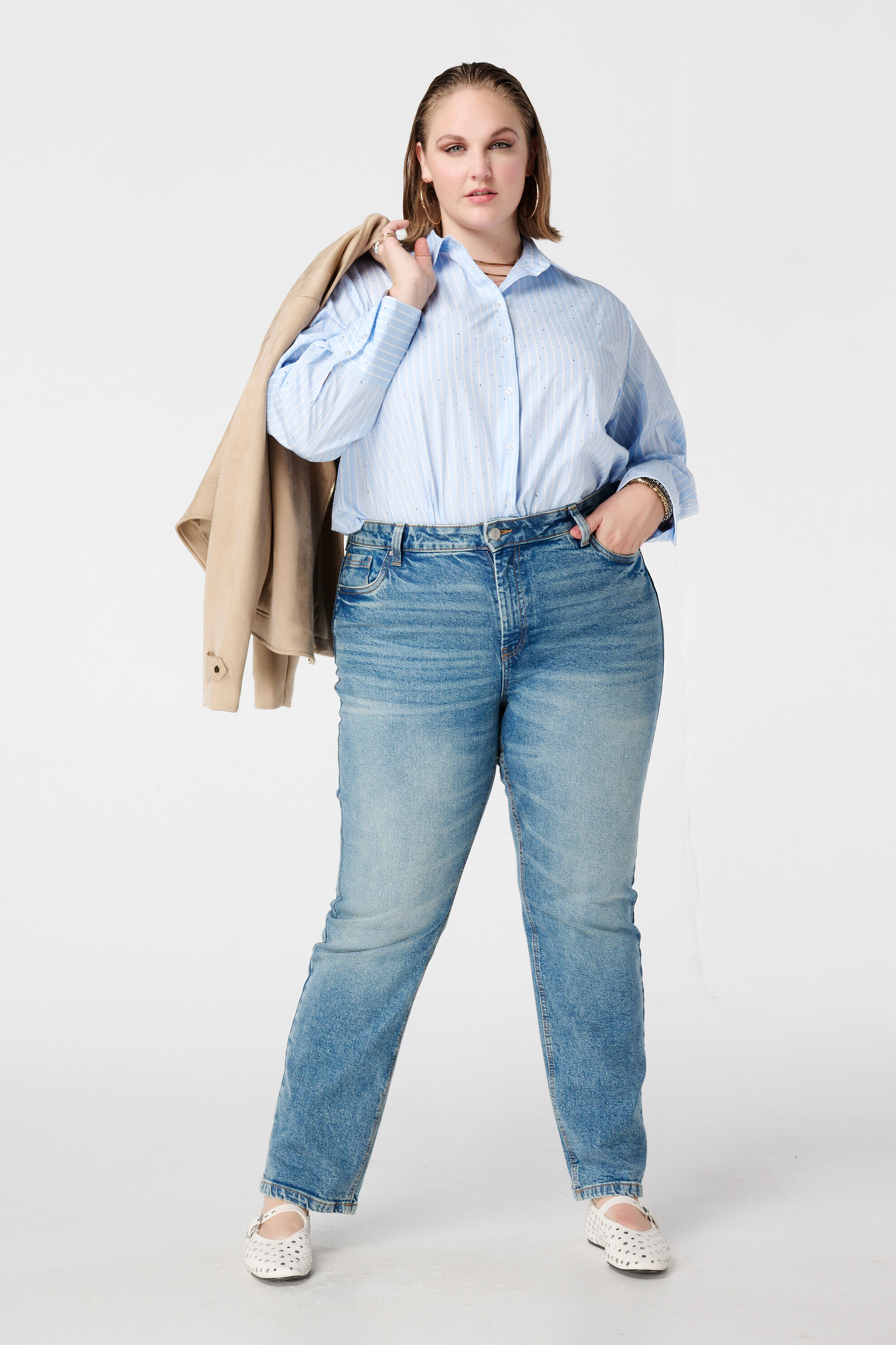 Chemisier ray&eacute; avec d&eacute;tails strass image number 5