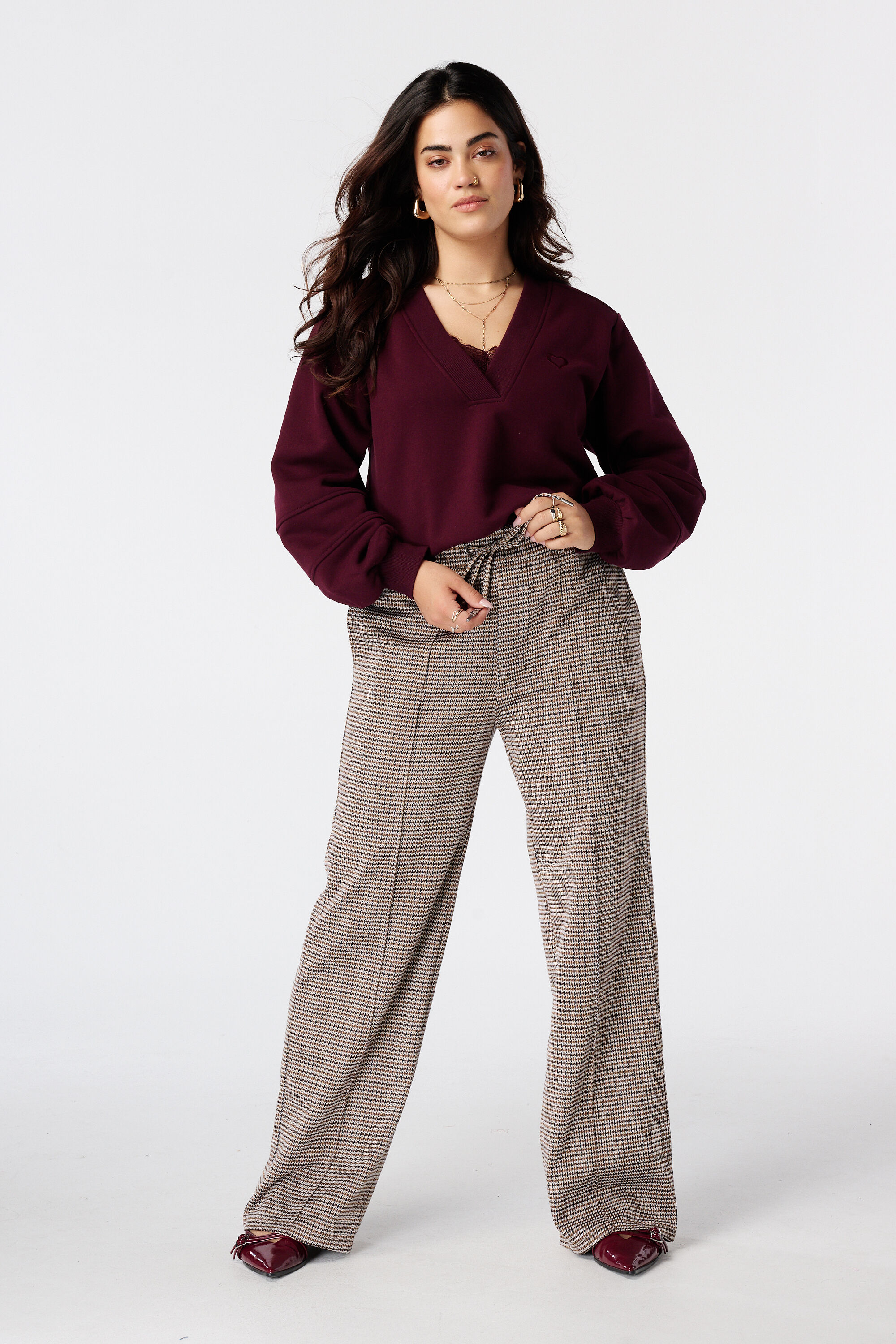 Pantalon &agrave; taille &eacute;lastique et rayures crayon