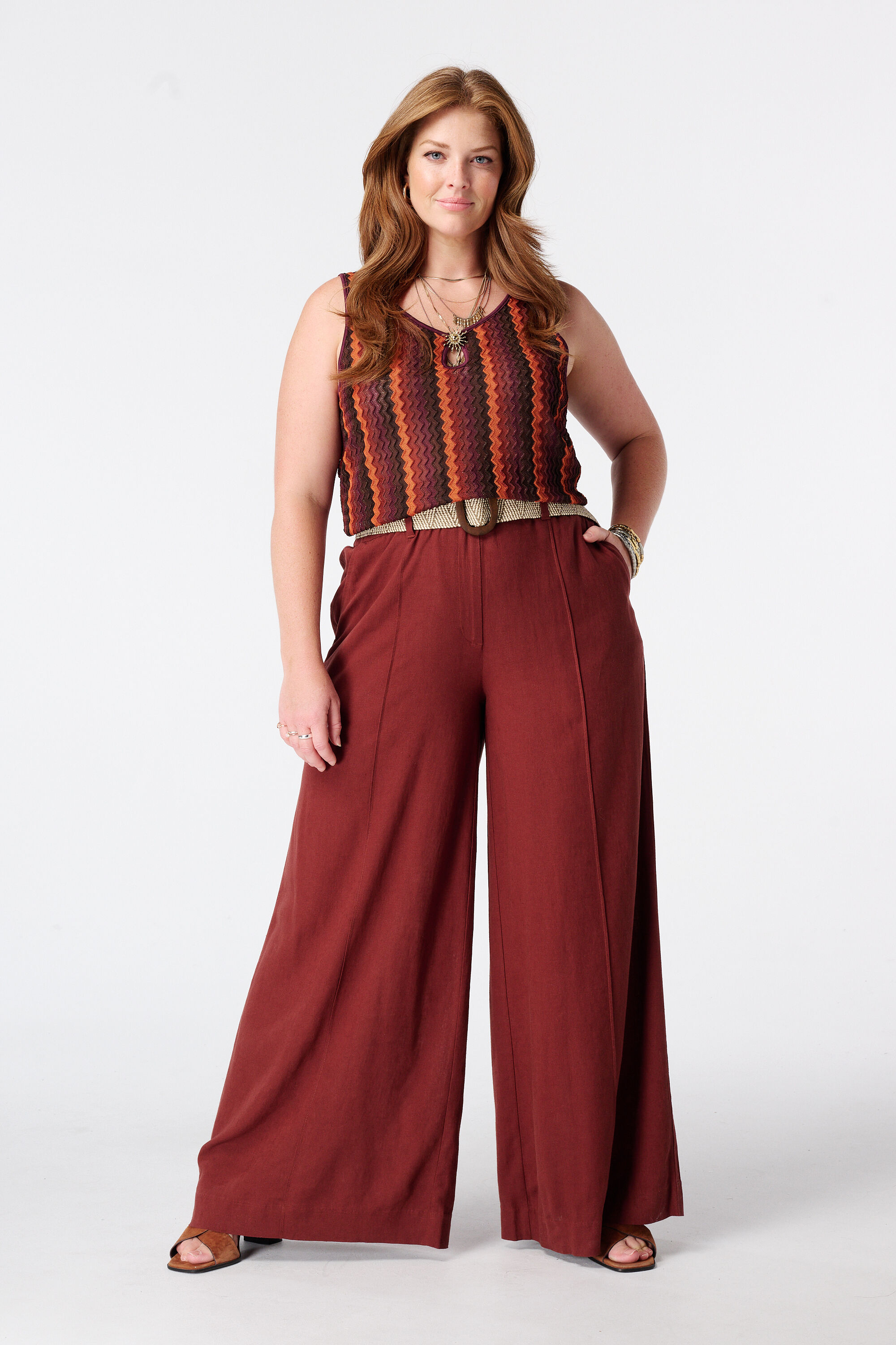 Pantalon wide leg en lin avec ceinture