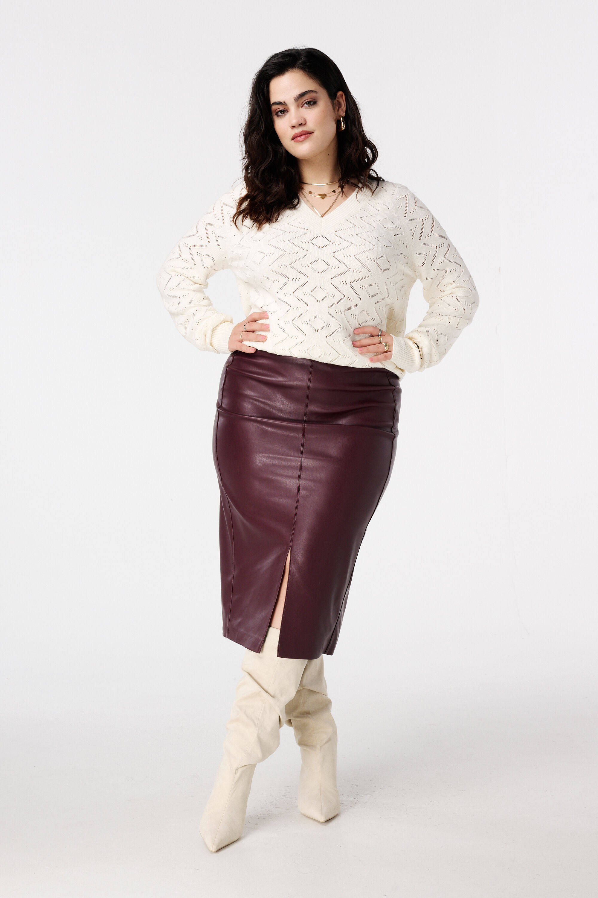 Jupe midi en simili cuir PU