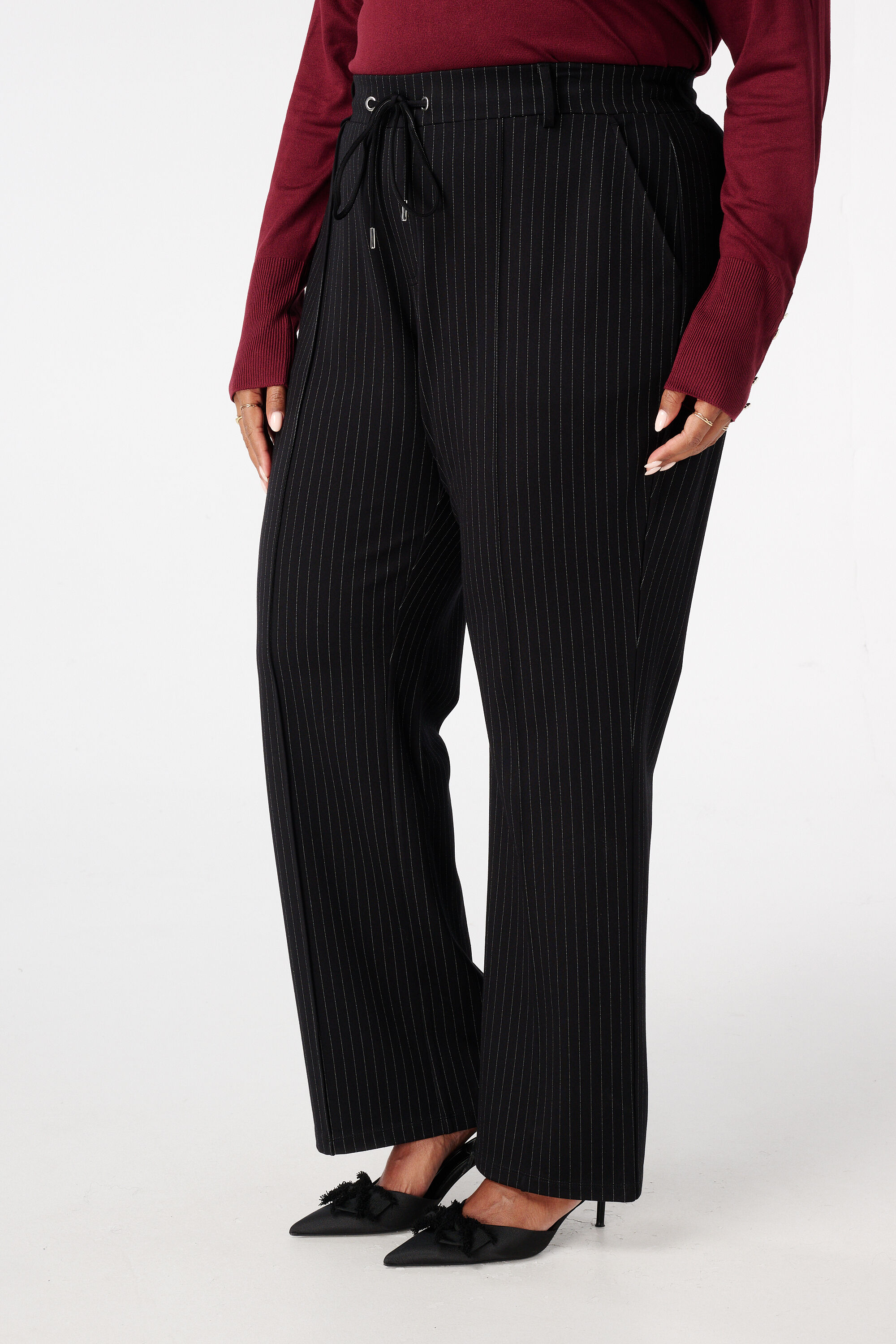 Pantalon &agrave; taille &eacute;lastique et rayures crayon image number 5