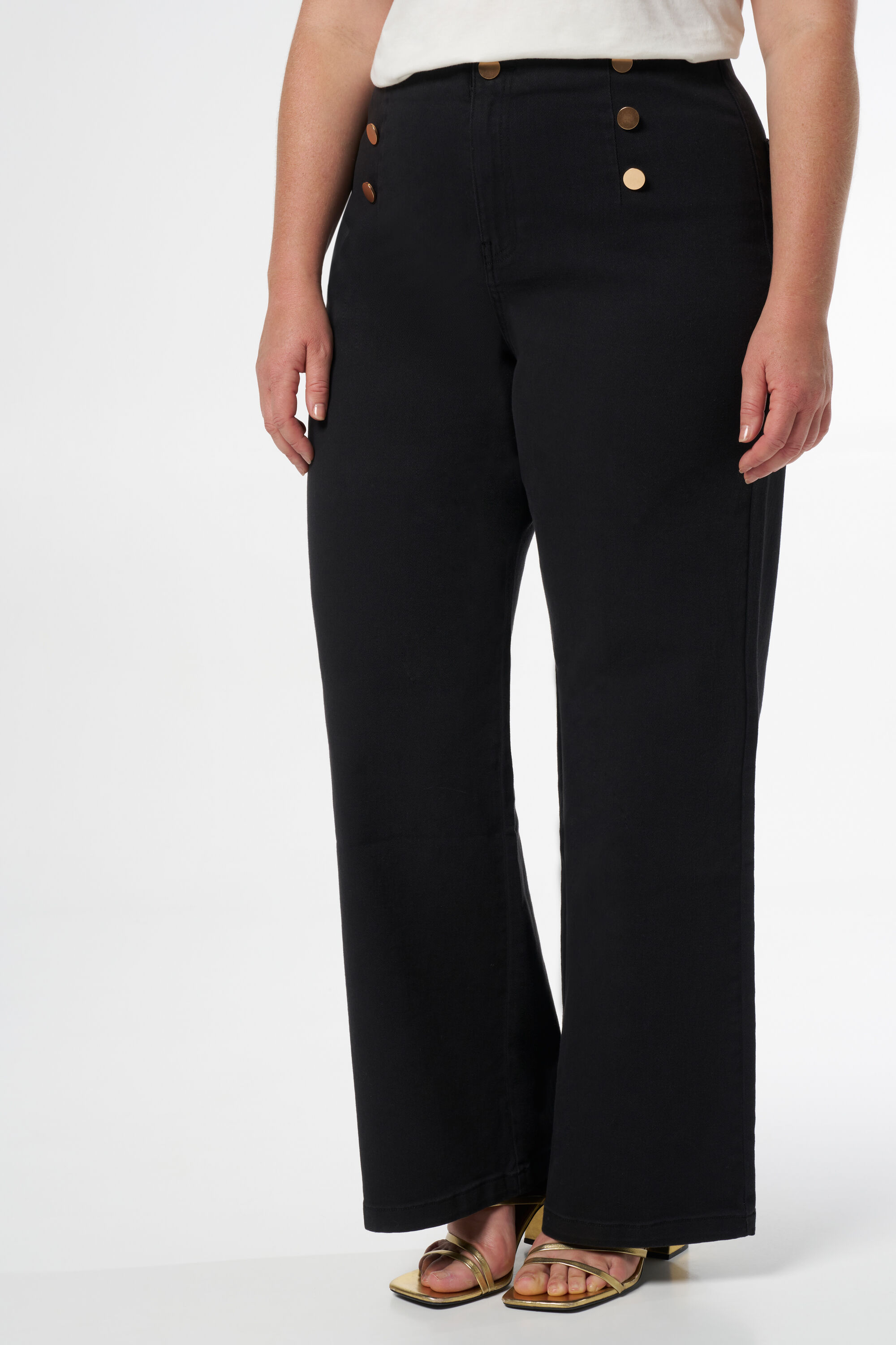 Pantalon &agrave; jambes larges avec boutons dor&eacute;s image number 5