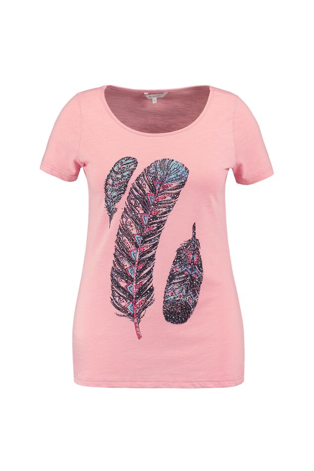 T-shirt basique à motif plumes image number 1