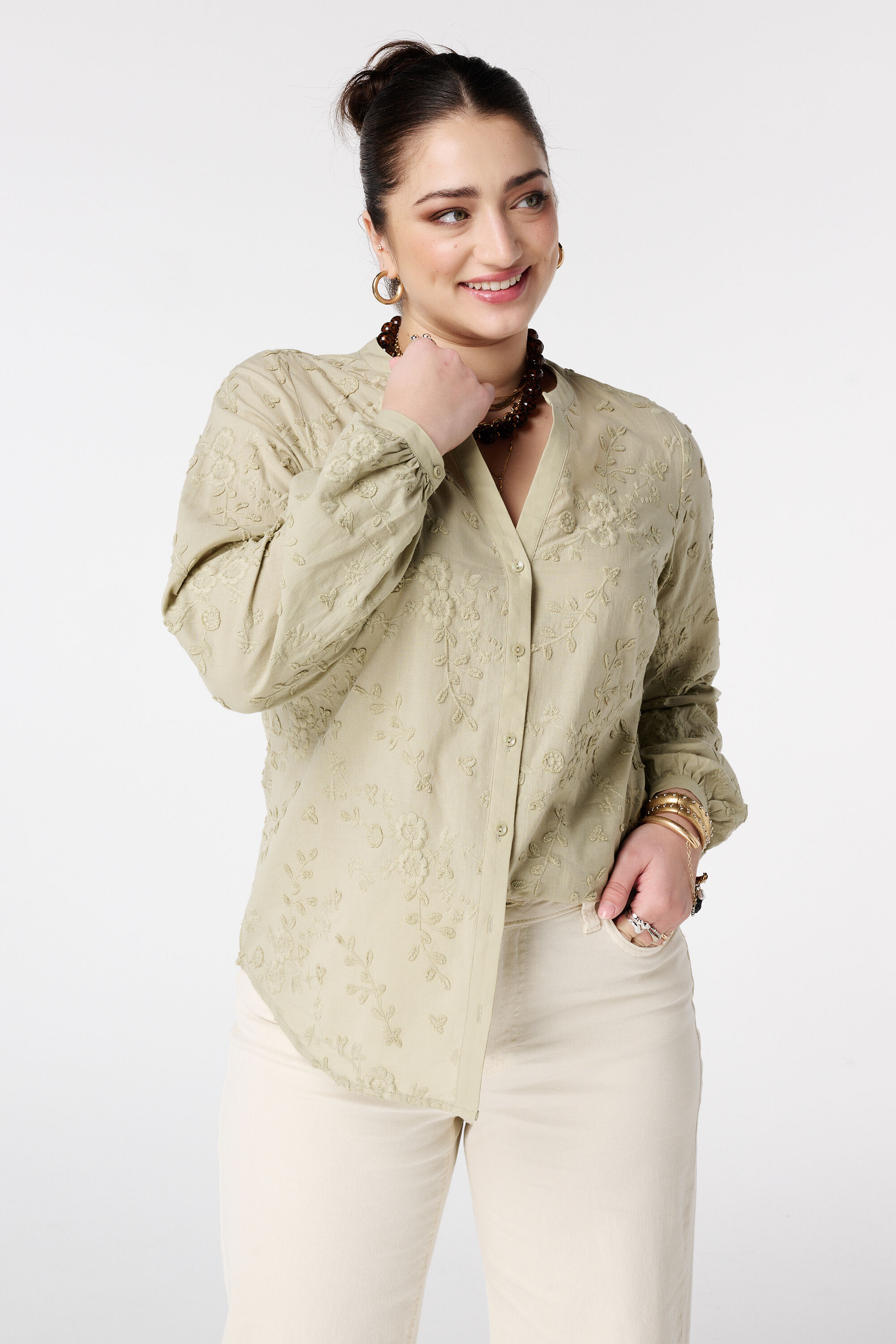 Blouse &agrave; imprim&eacute; fleuri 3D