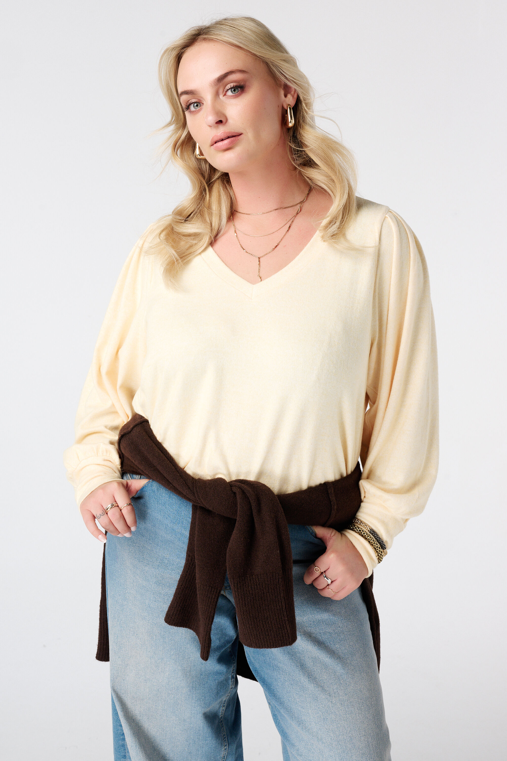 Top en sweat &agrave; manches bouffantes