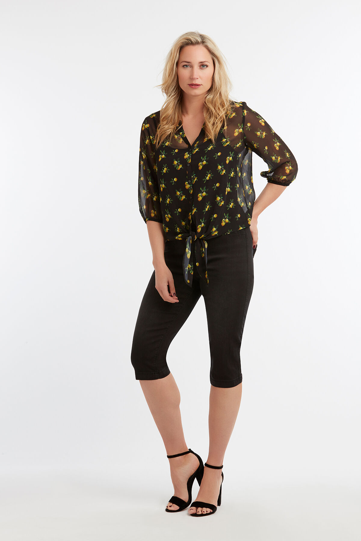 Chemisier transparent &agrave; imprim&eacute; citron image number 3