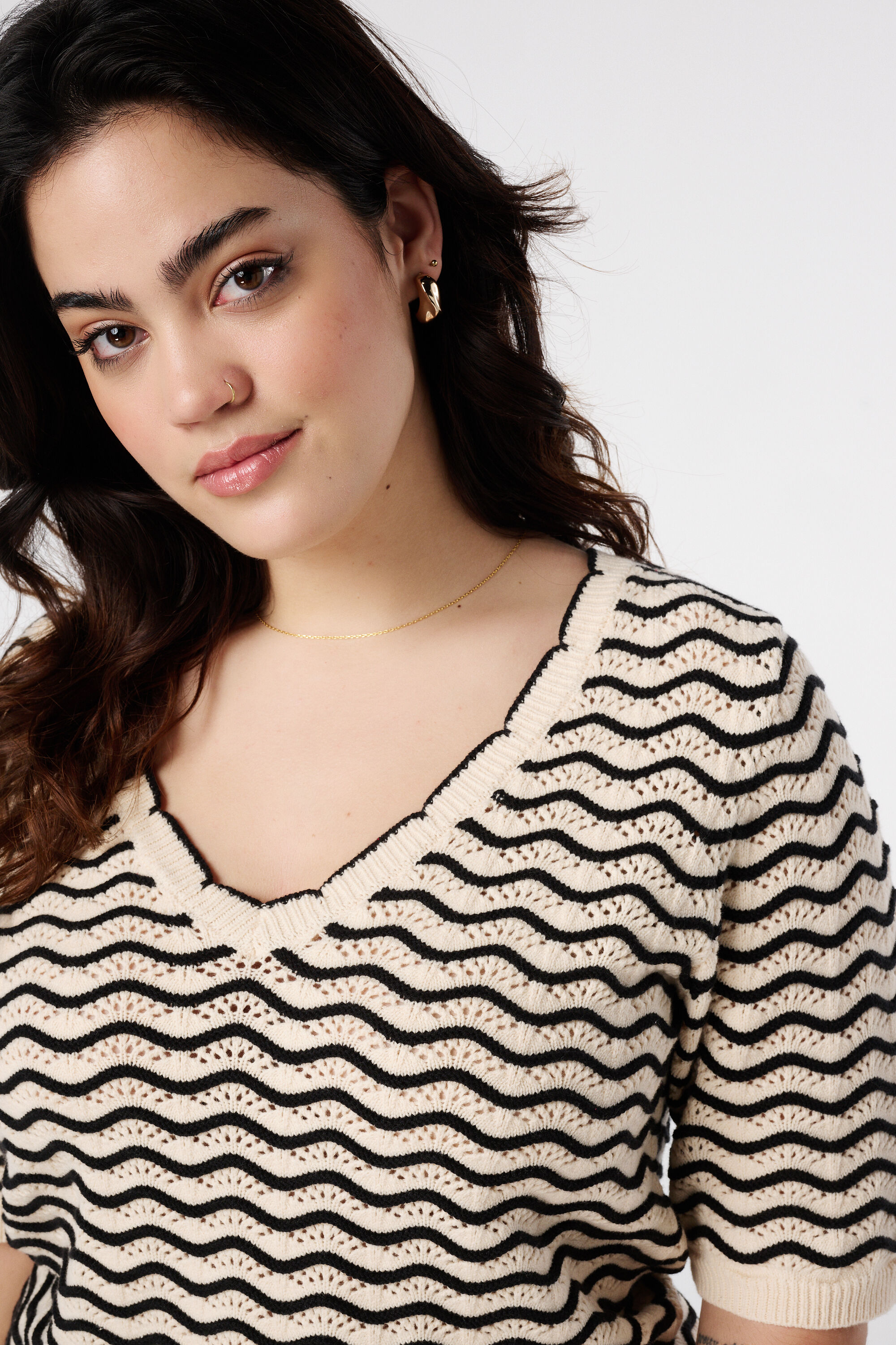 Pull ray&eacute; en maille image number 4