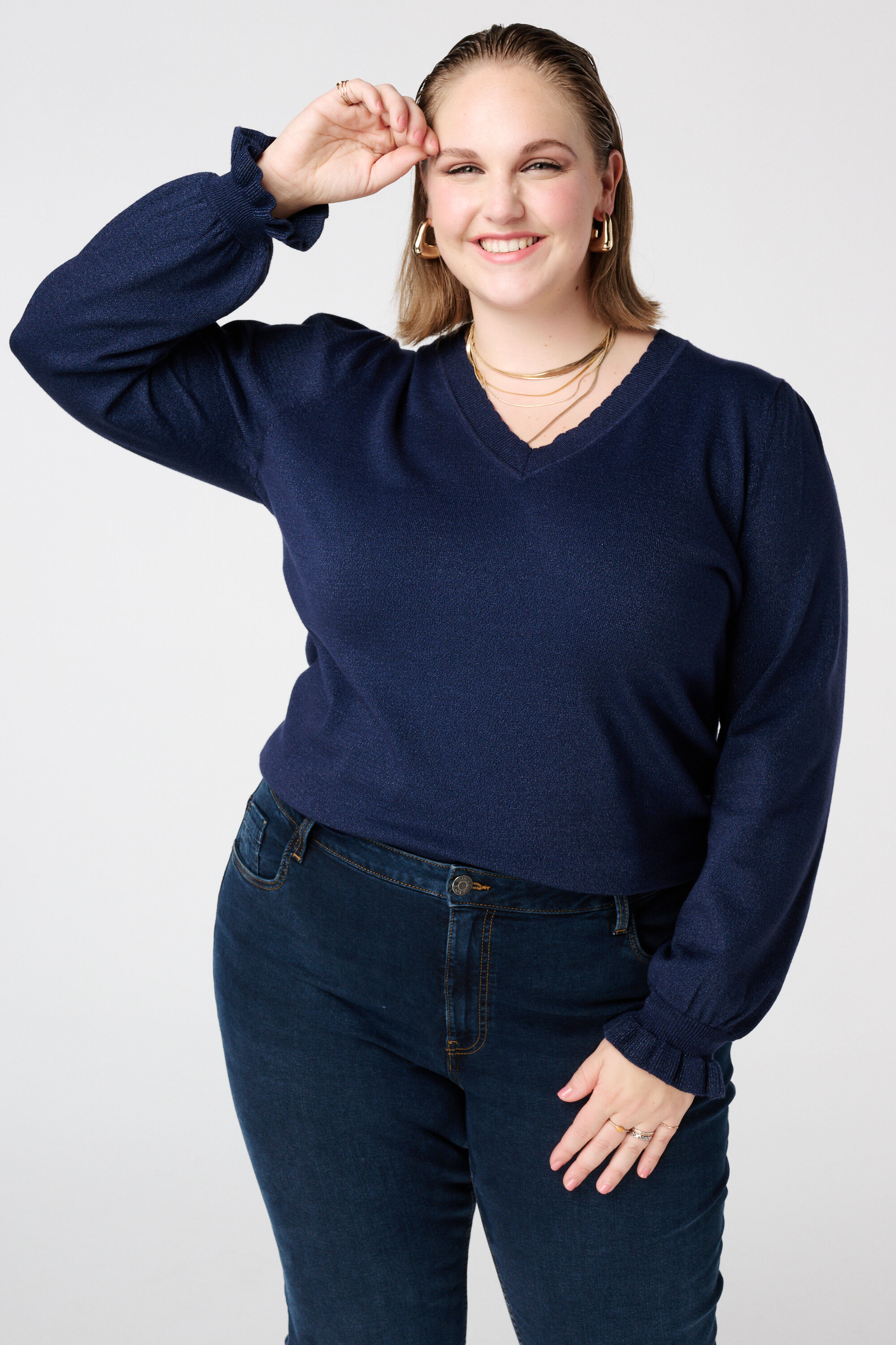 Pull en lurex avec manches volant&eacute;es