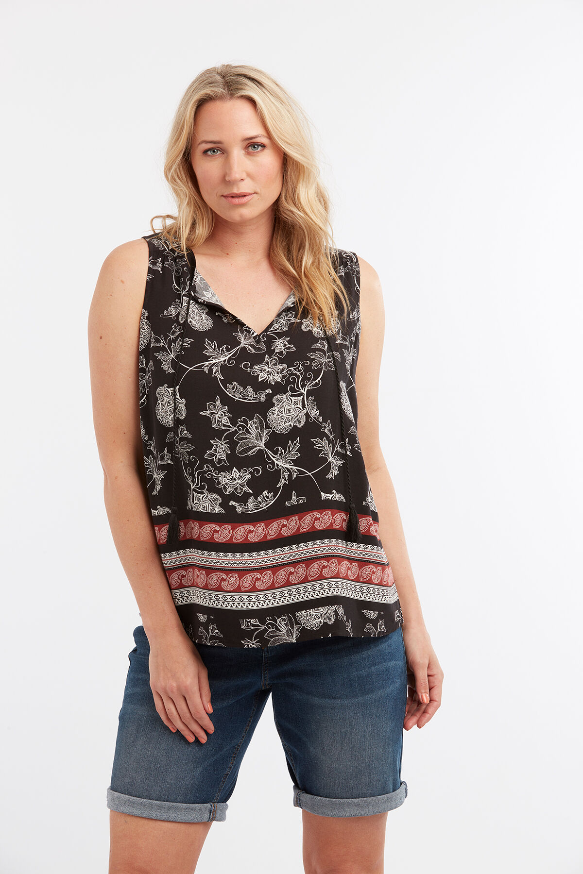 Chemisier sans manches avec imprim&eacute; cachemire image number 4