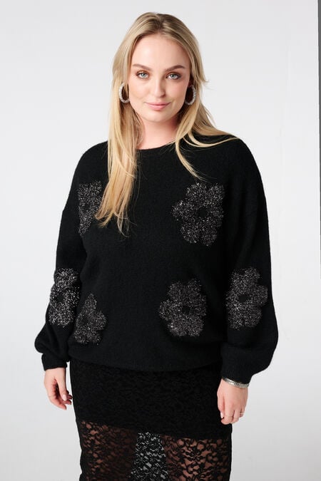 Pull avec fleurs douces en lurex Pull avec fleurs douces en lurex