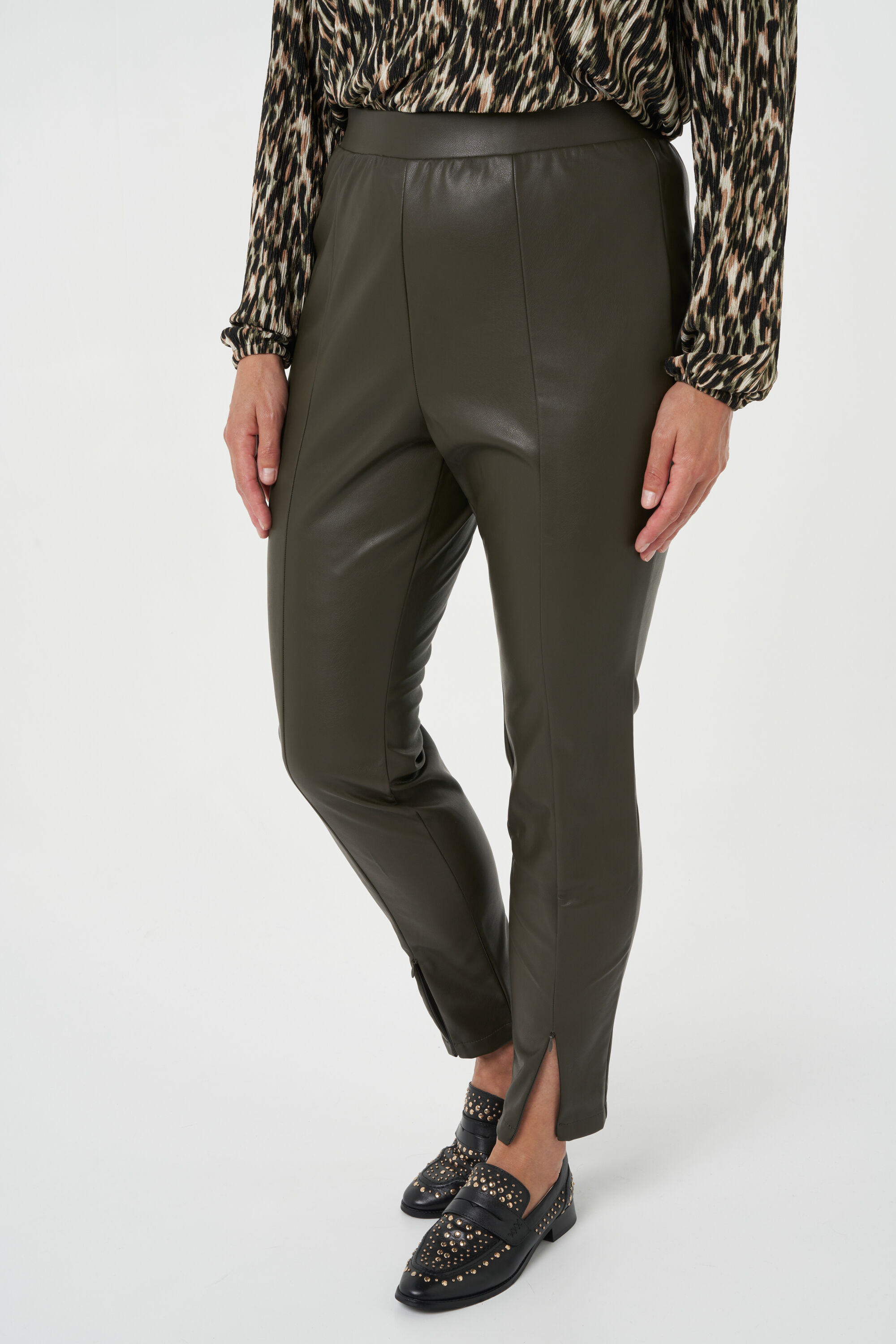 Femmes Tregging en similicuir Kaki fonce MS Mode