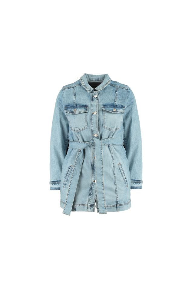 Veste en denim longue avec ceinture image number 1