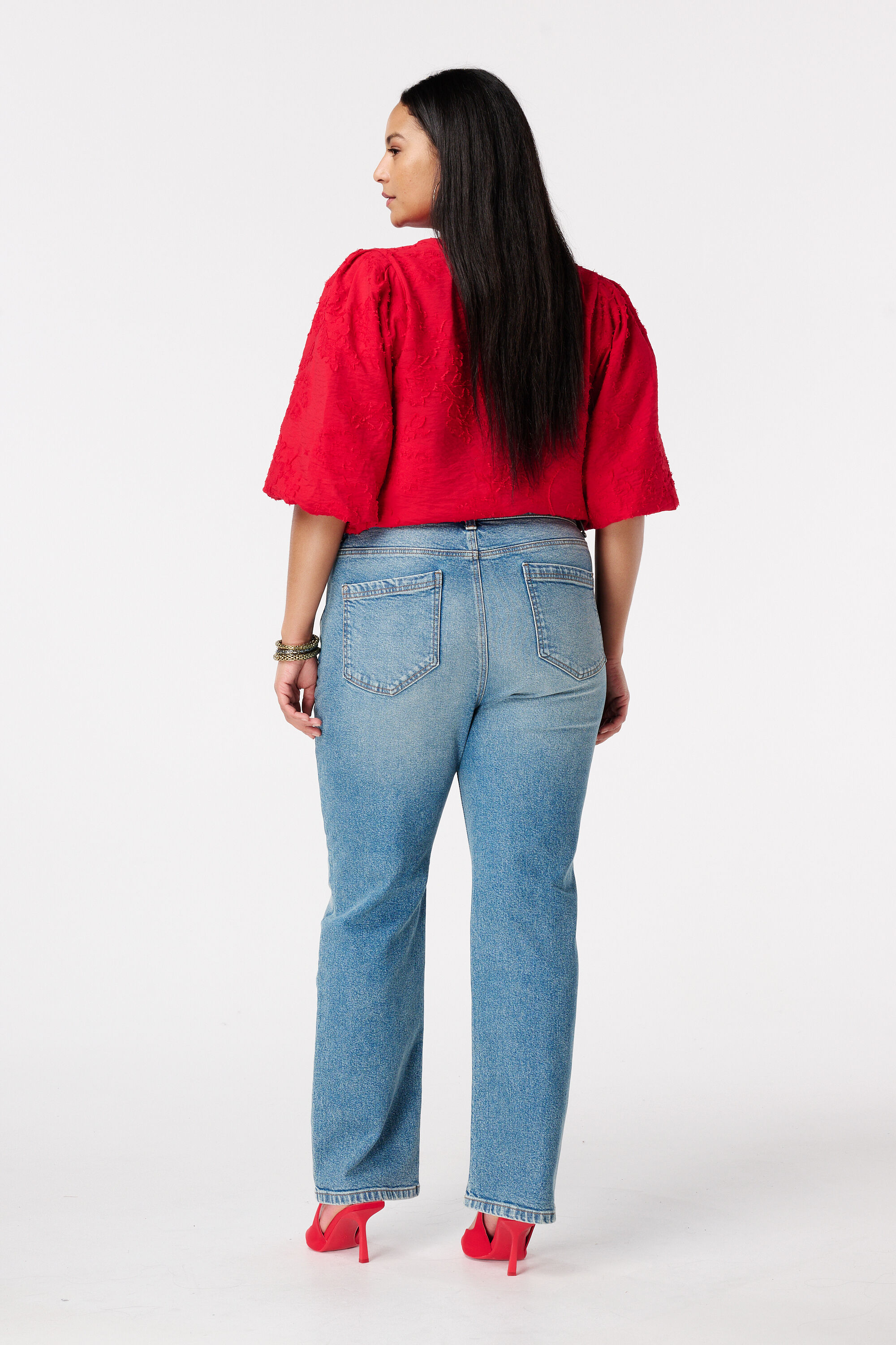 Jean straight leg &agrave; taille mi-haute image number 3