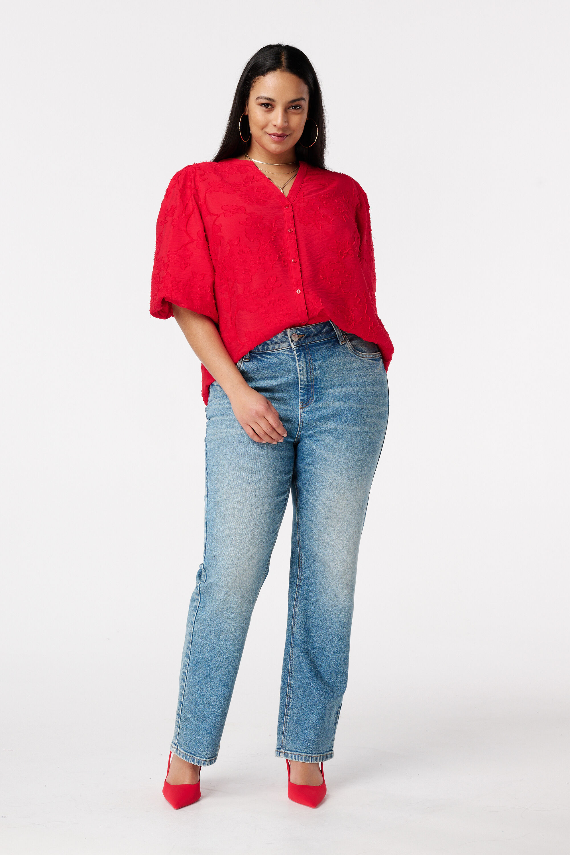 Jean straight leg &agrave; taille mi-haute