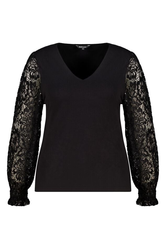 Pull à manches en dentelle et paillettes image number 1