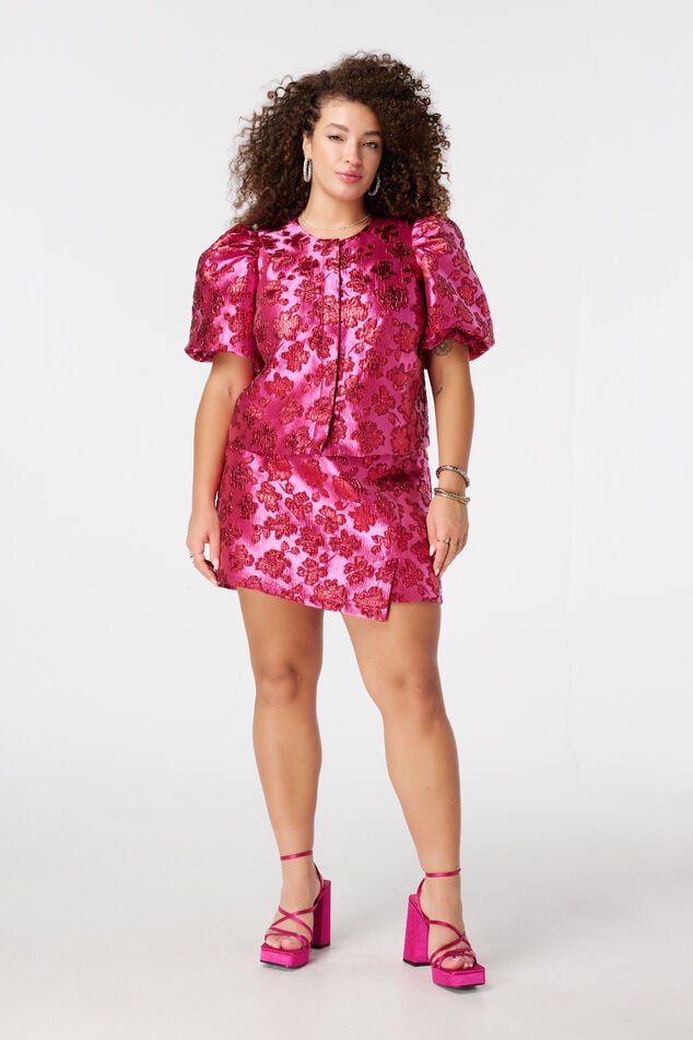 Haut jacquard pailleté à manches bouffantes image number 5