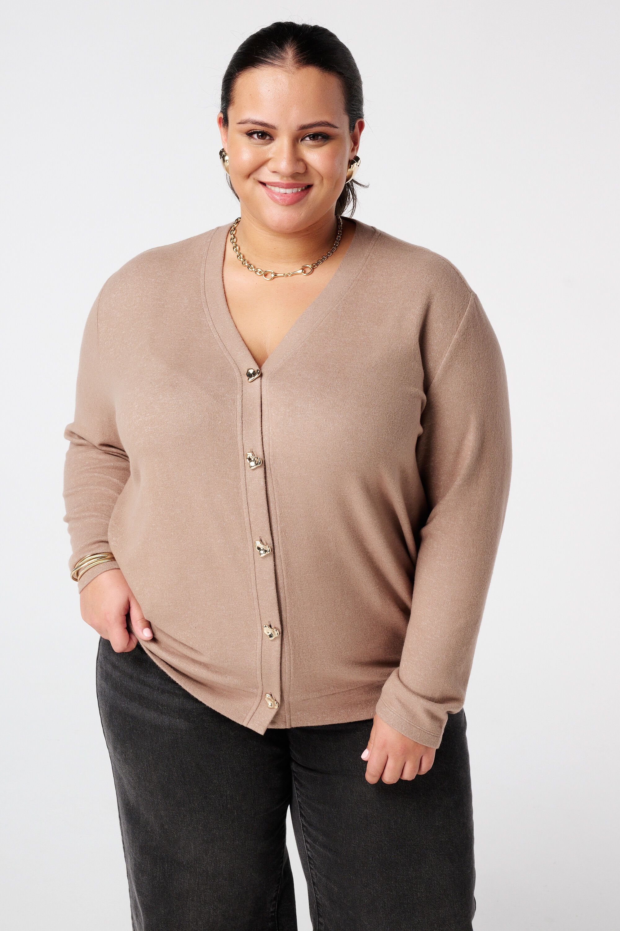 Cardigan avec boutons en forme de c&oelig;ur dor&eacute;s