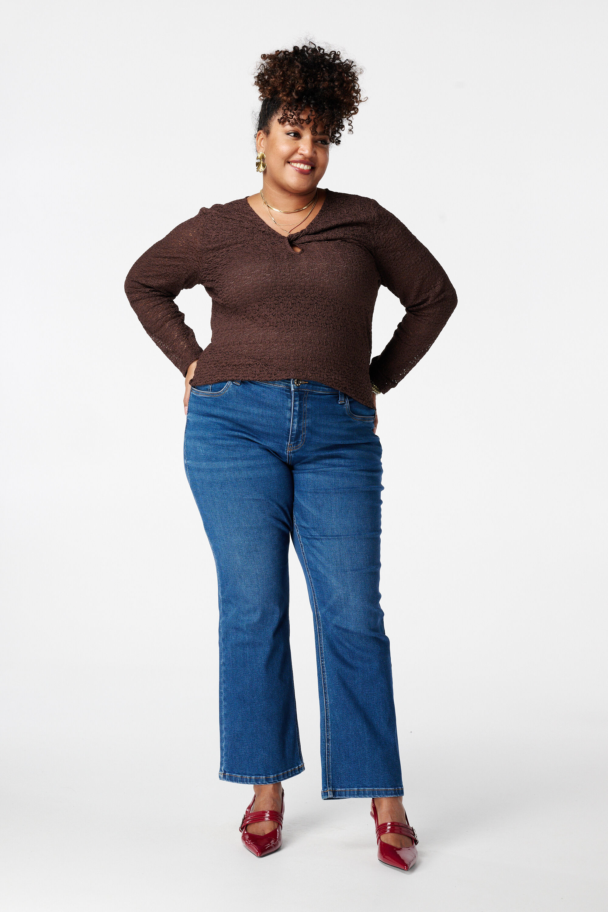 Jean straight leg &agrave; taille mi-haute