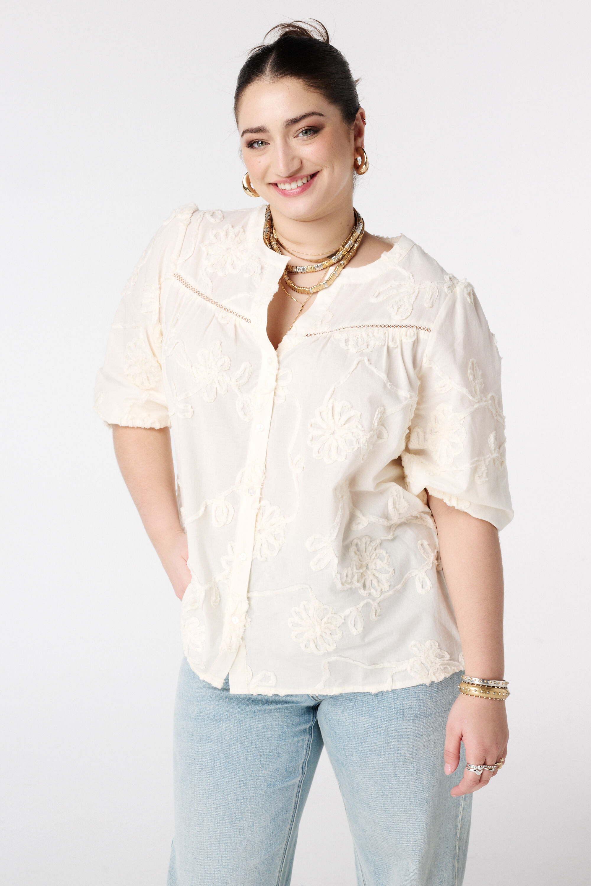 Blouse &agrave; imprim&eacute; fleuri 3D