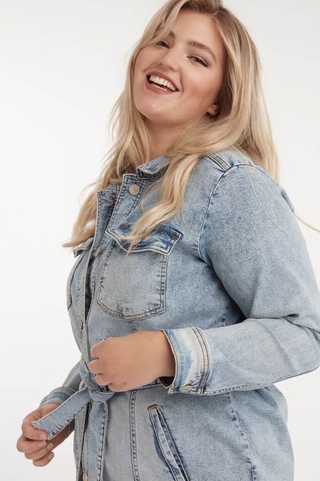Veste en denim longue avec ceinture image number 0