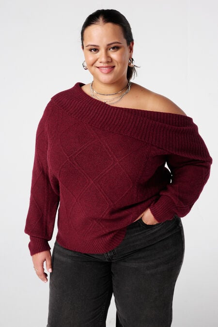 Pull épaules dénudées à motif torsadé Pull épaules dénudées à motif torsadé