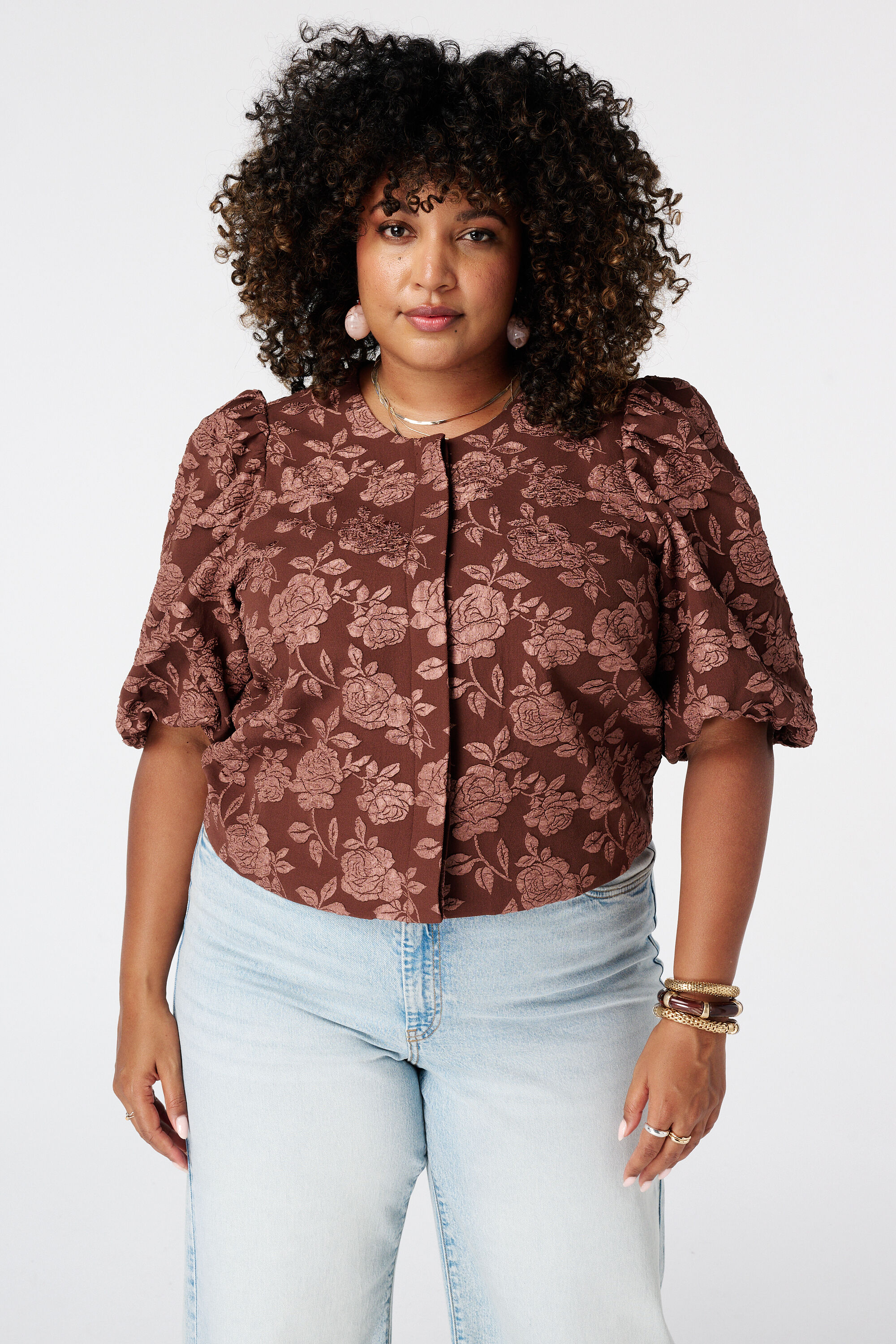 Veste jacquard avec manches bouffantes