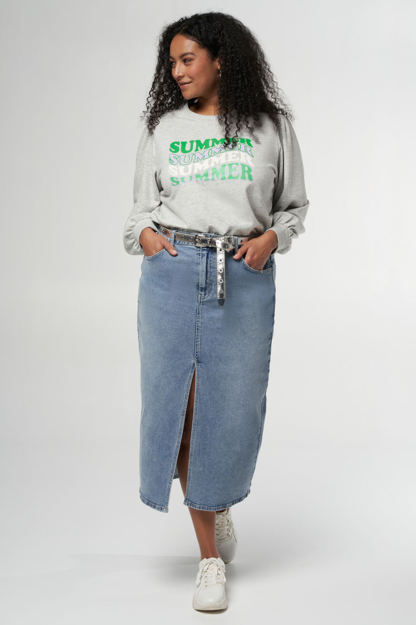 Jupe midi en denim avec fente image number 6