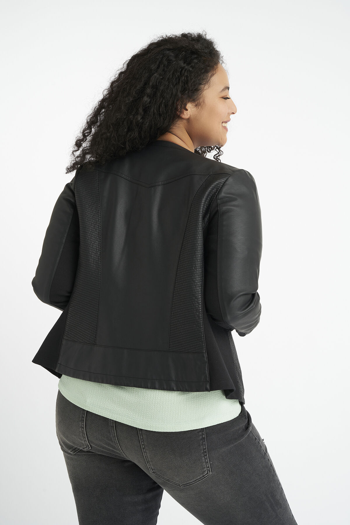 Veste motard en simili cuir &agrave; col rond image number 3