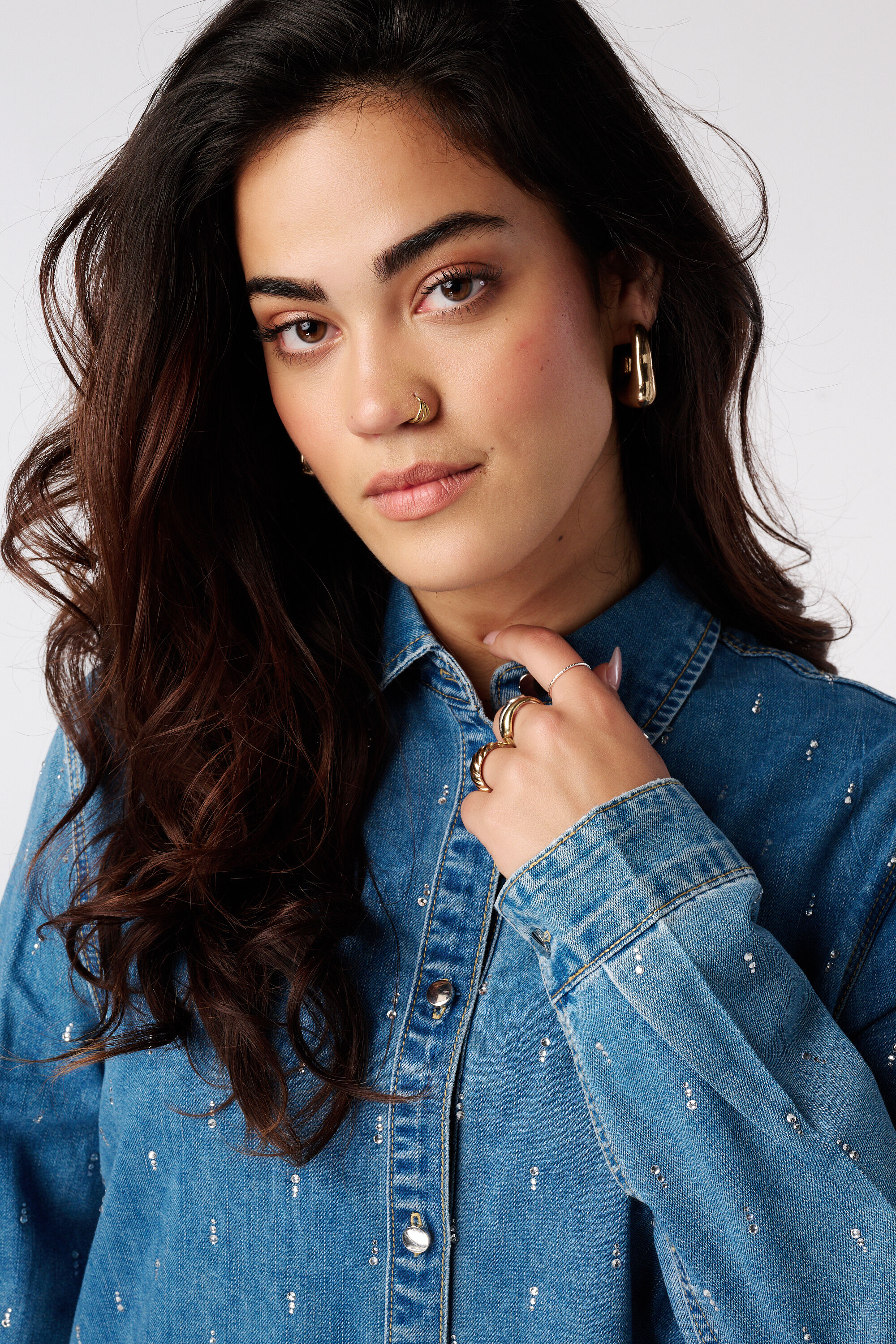 Blouse en denim avec strass image number 4