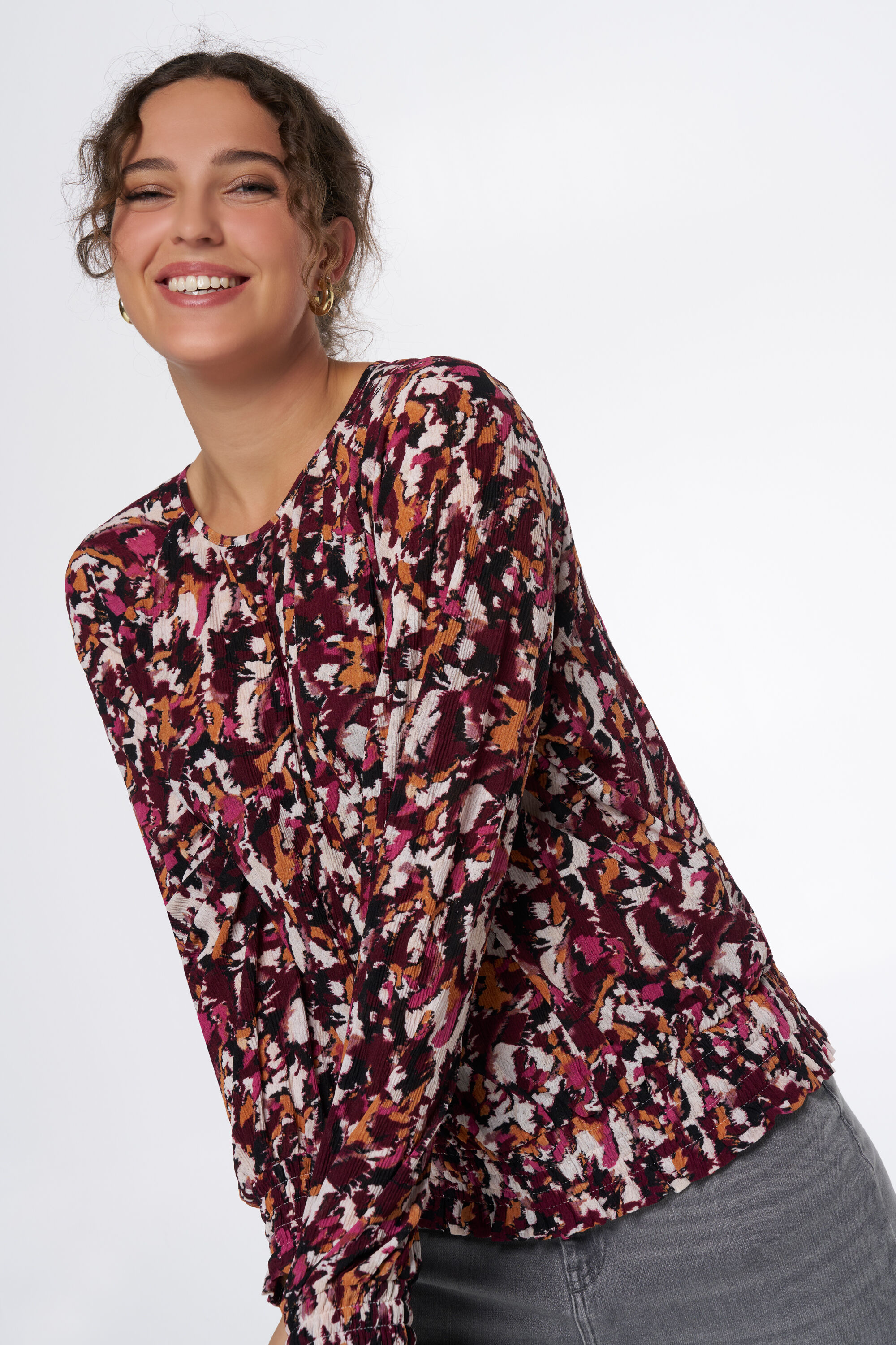 Femmes Haut plisse a imprime Multi Groseille MS Mode