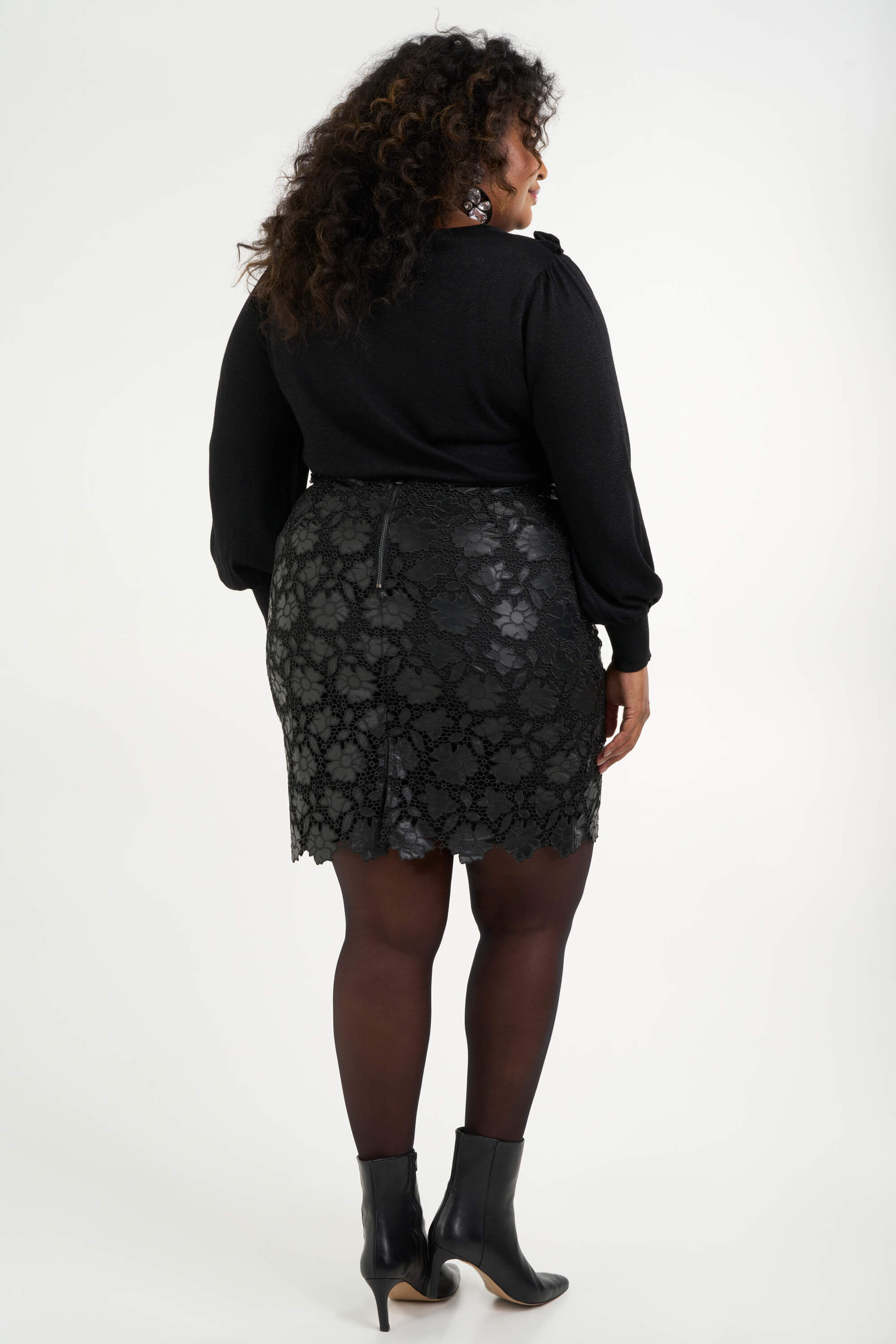 Femmes Jupe en similicuir avec dentelle MS Mode