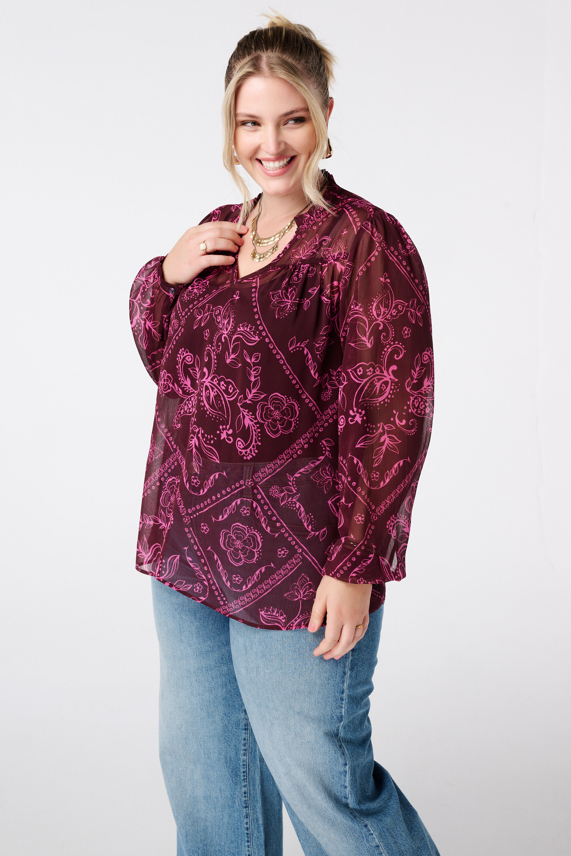 Blouse transparente imprim&eacute;e