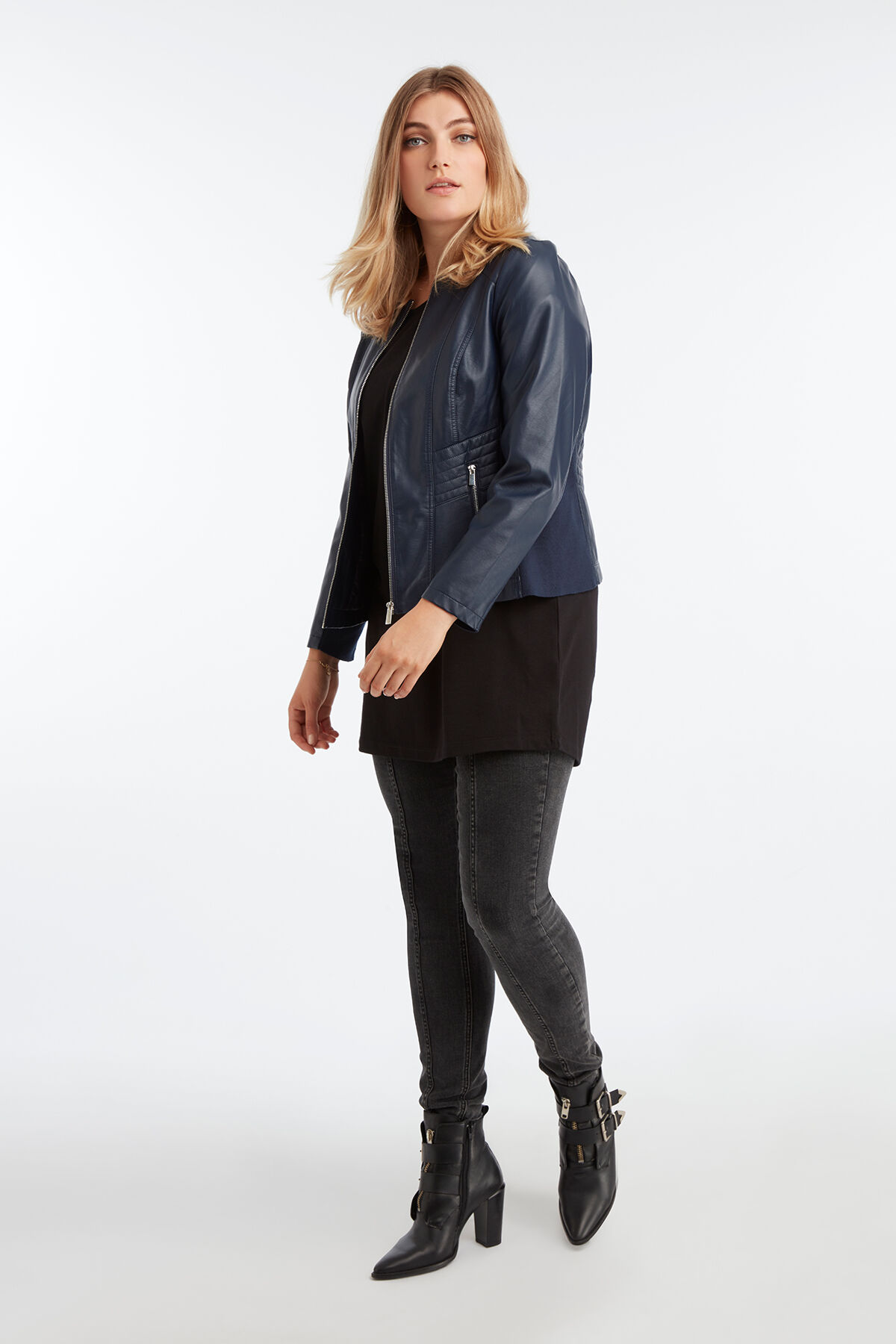 Veste en similicuir avec encolure ronde image number 3