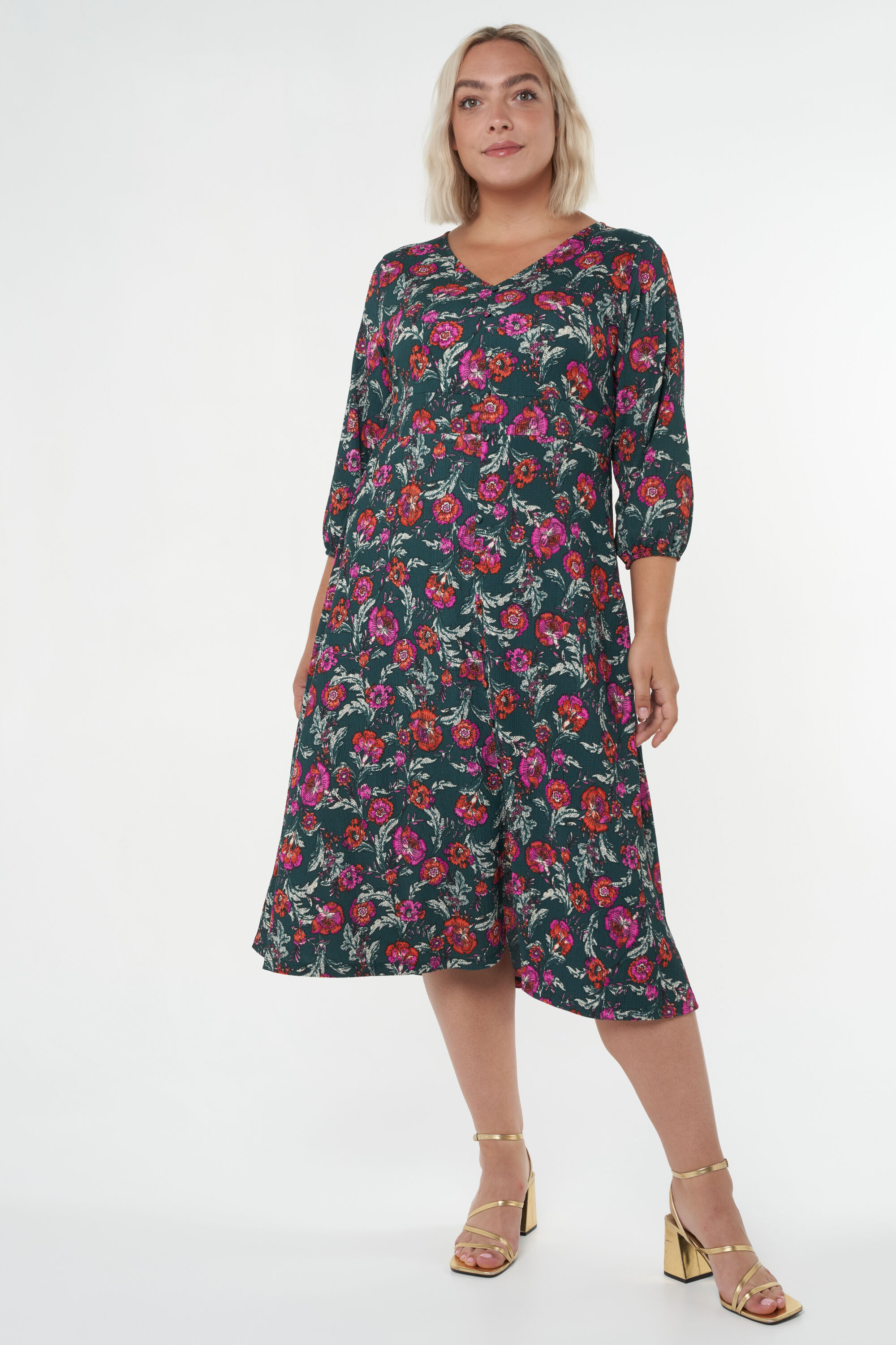 Femmes Robe longue avec imprim floral Multi Green MS Mode