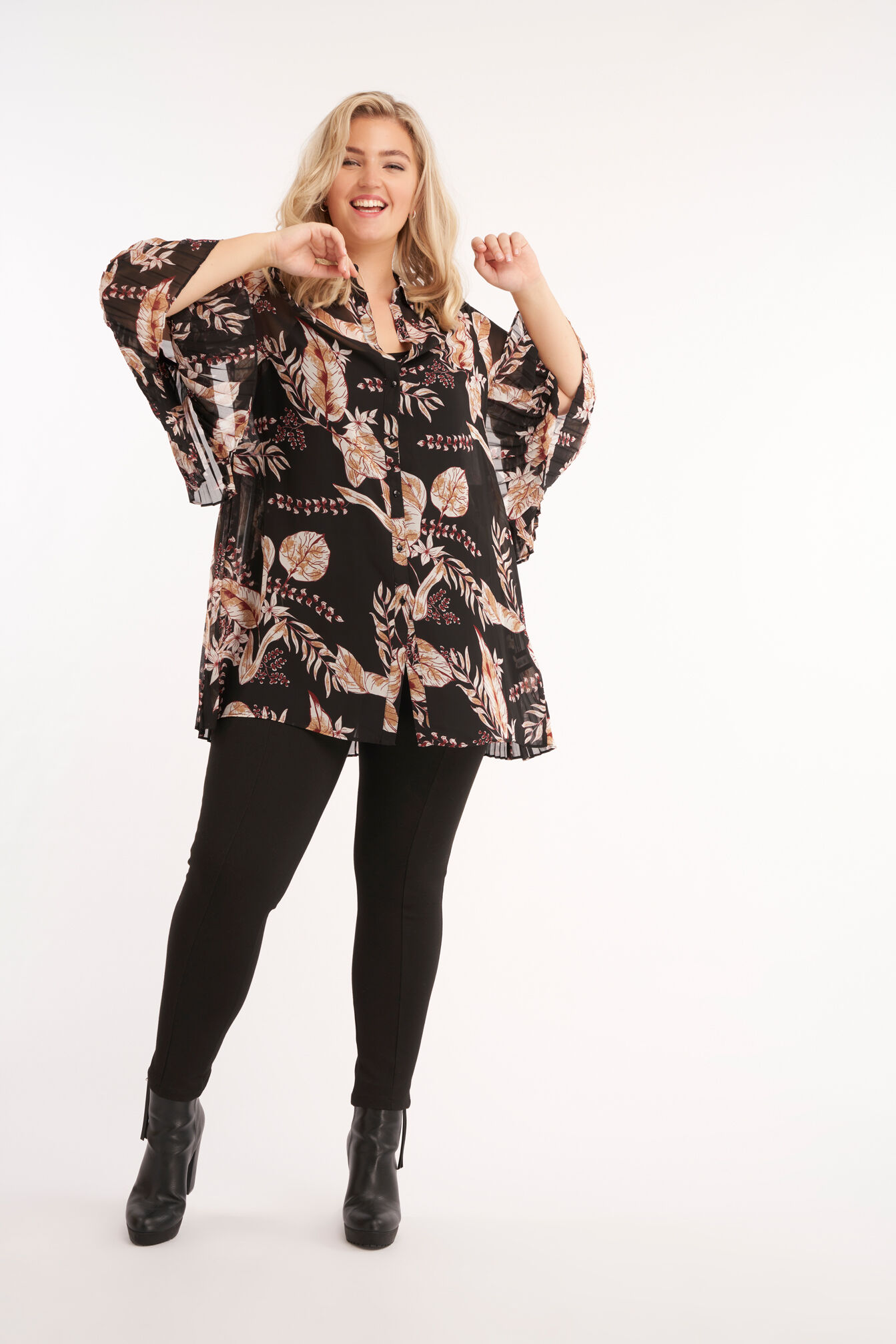 Chemisier long &agrave; manches trompette  image number 5