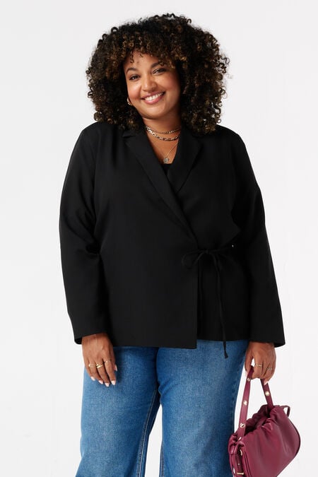 Blazer à revers avec ceinture à nouer Blazer à revers avec ceinture à nouer