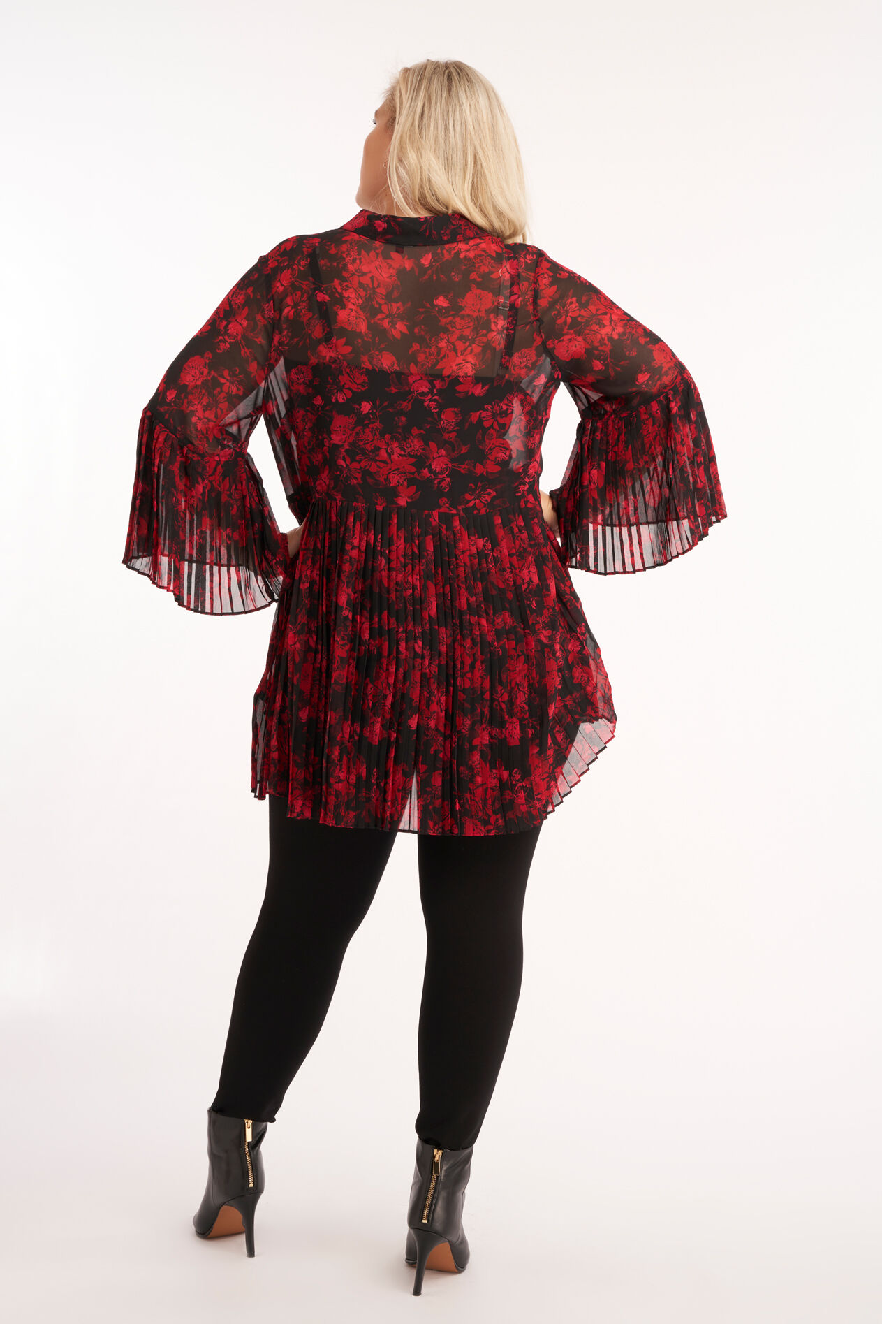 Chemisier long &agrave; manches trompette  image number 3