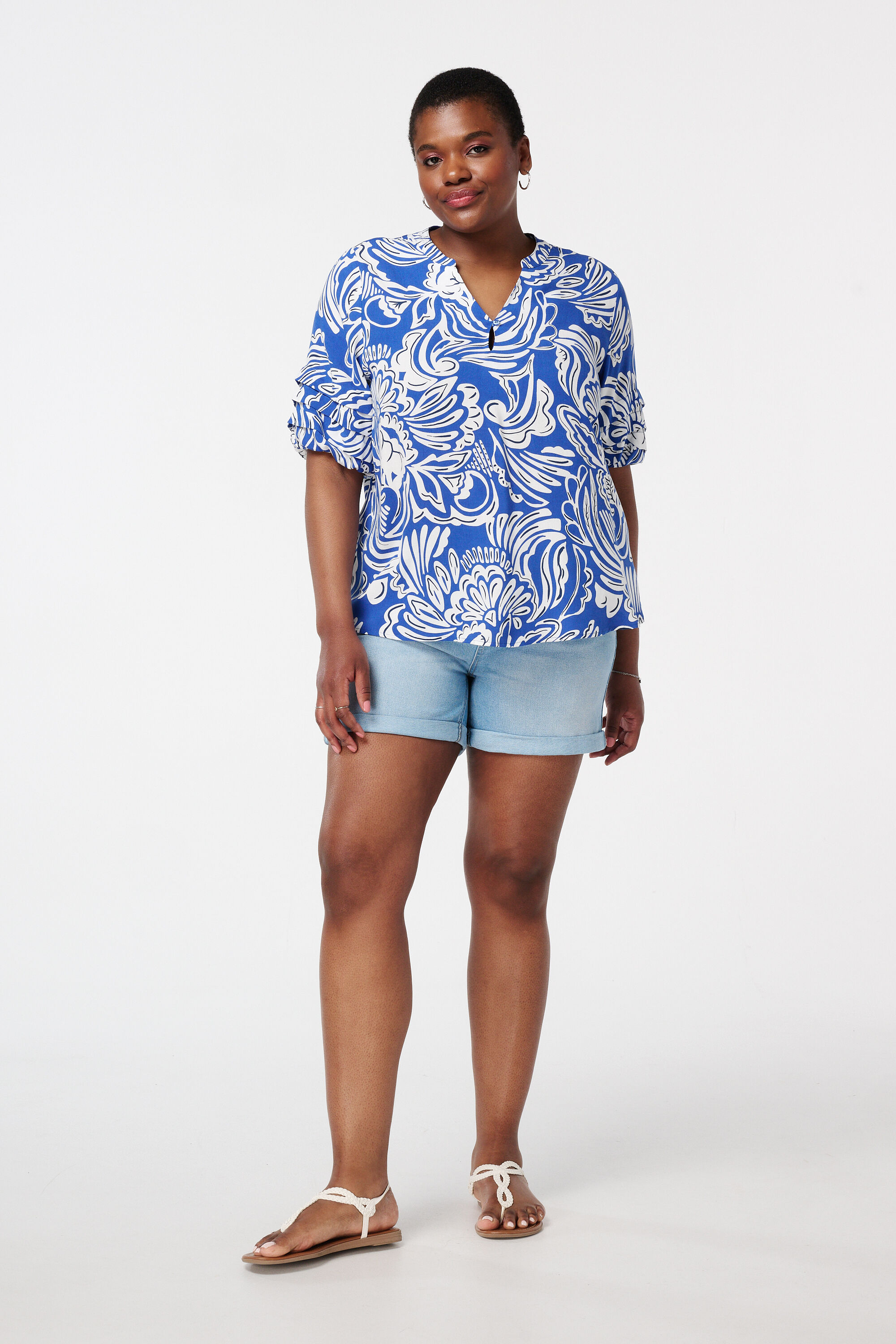 Chemisier &agrave; imprim&eacute; et &agrave; manches fantaisie image number 5