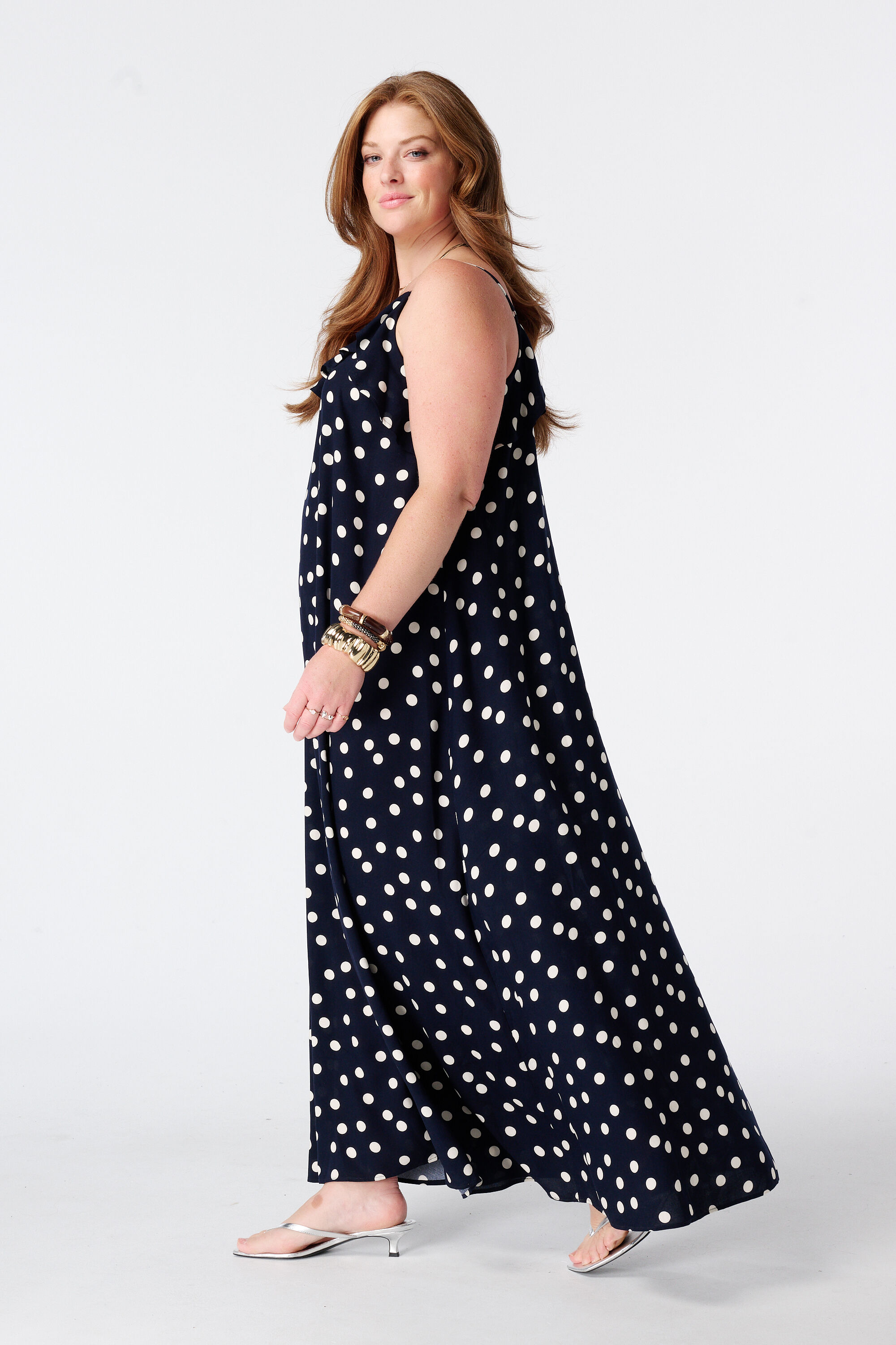 Robe maxi &agrave; pois avec volants image number 5