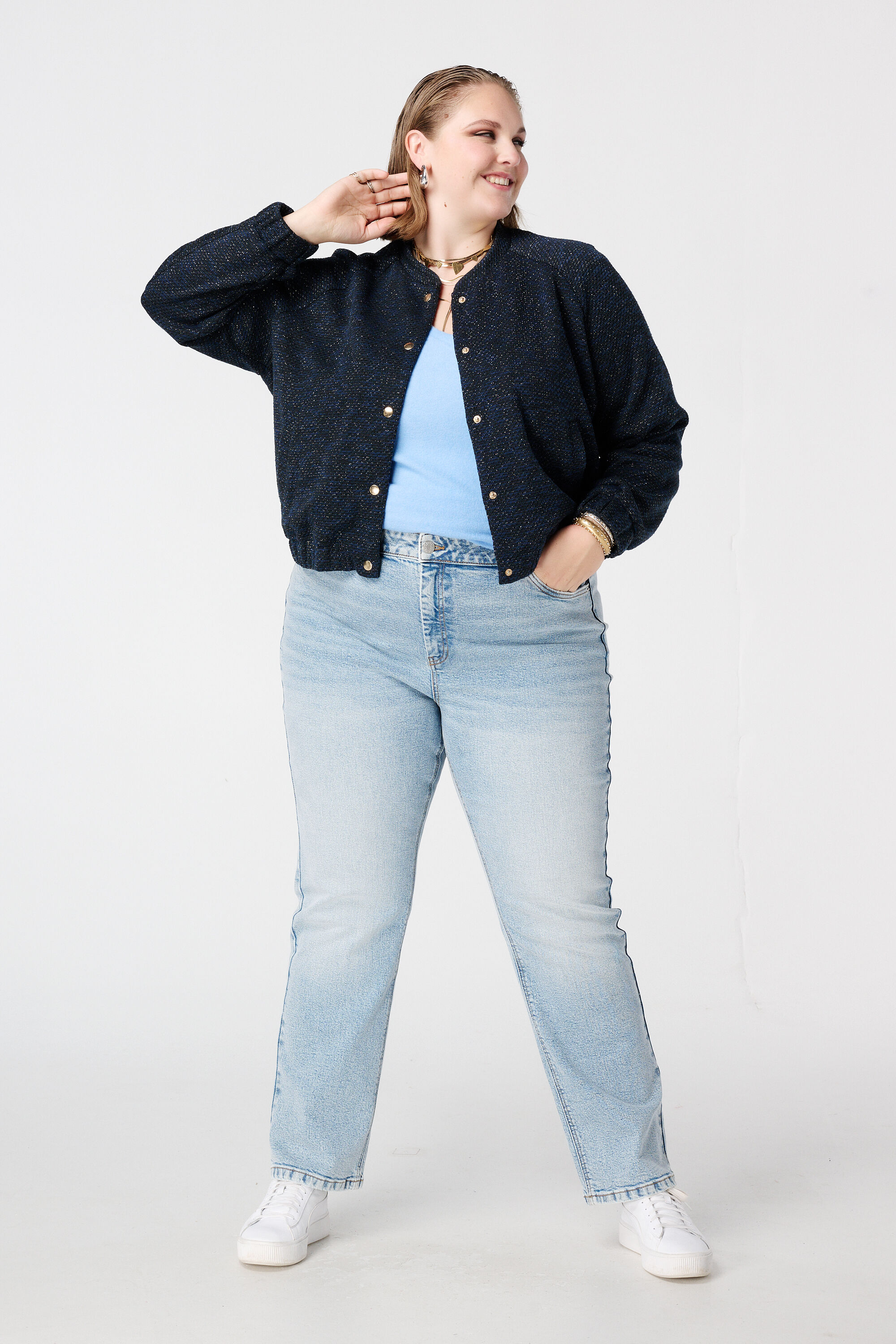 Jean straight leg &agrave; taille mi-haute