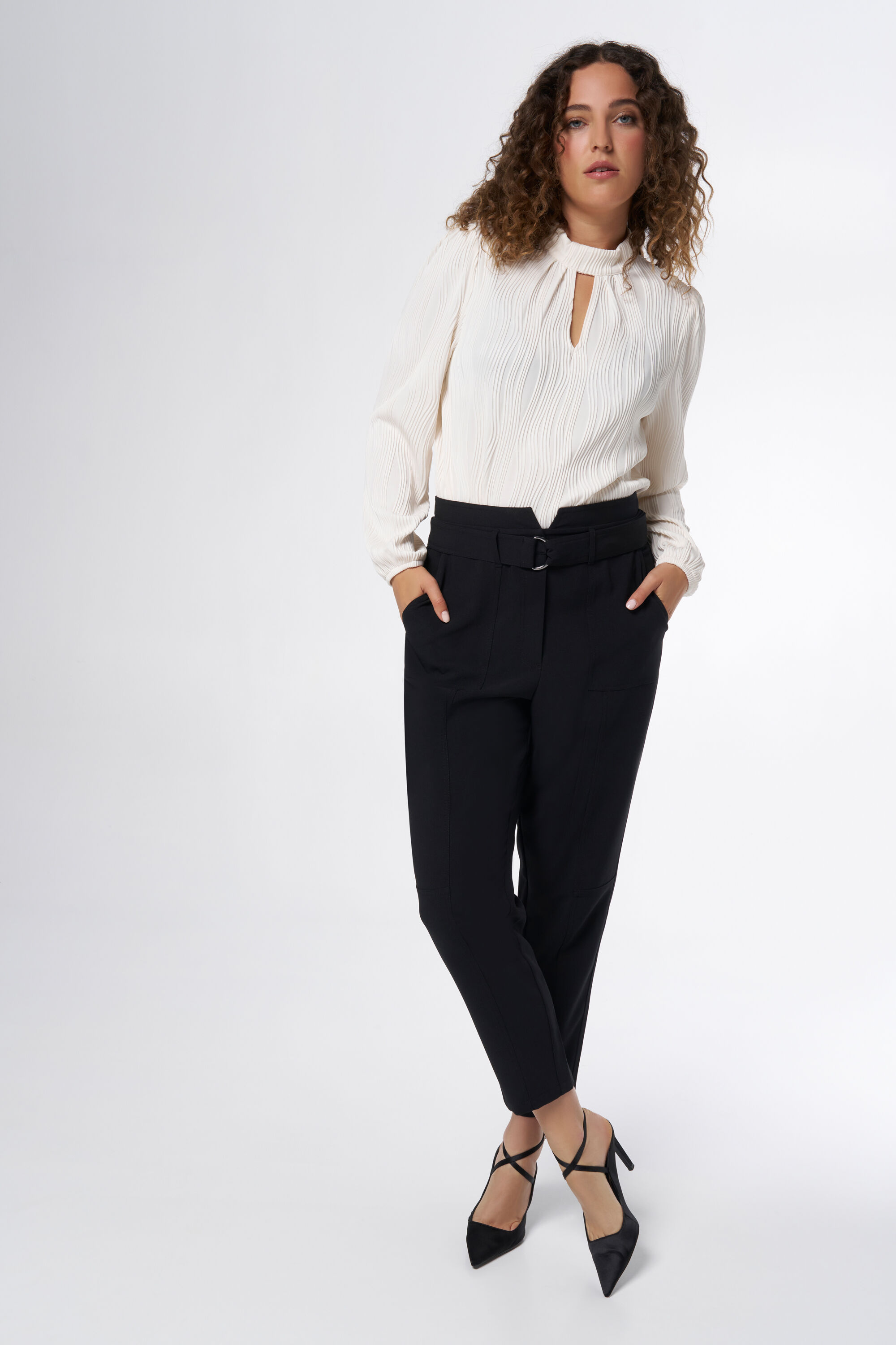 Femmes Pantalon Paperbag Noir MS Mode