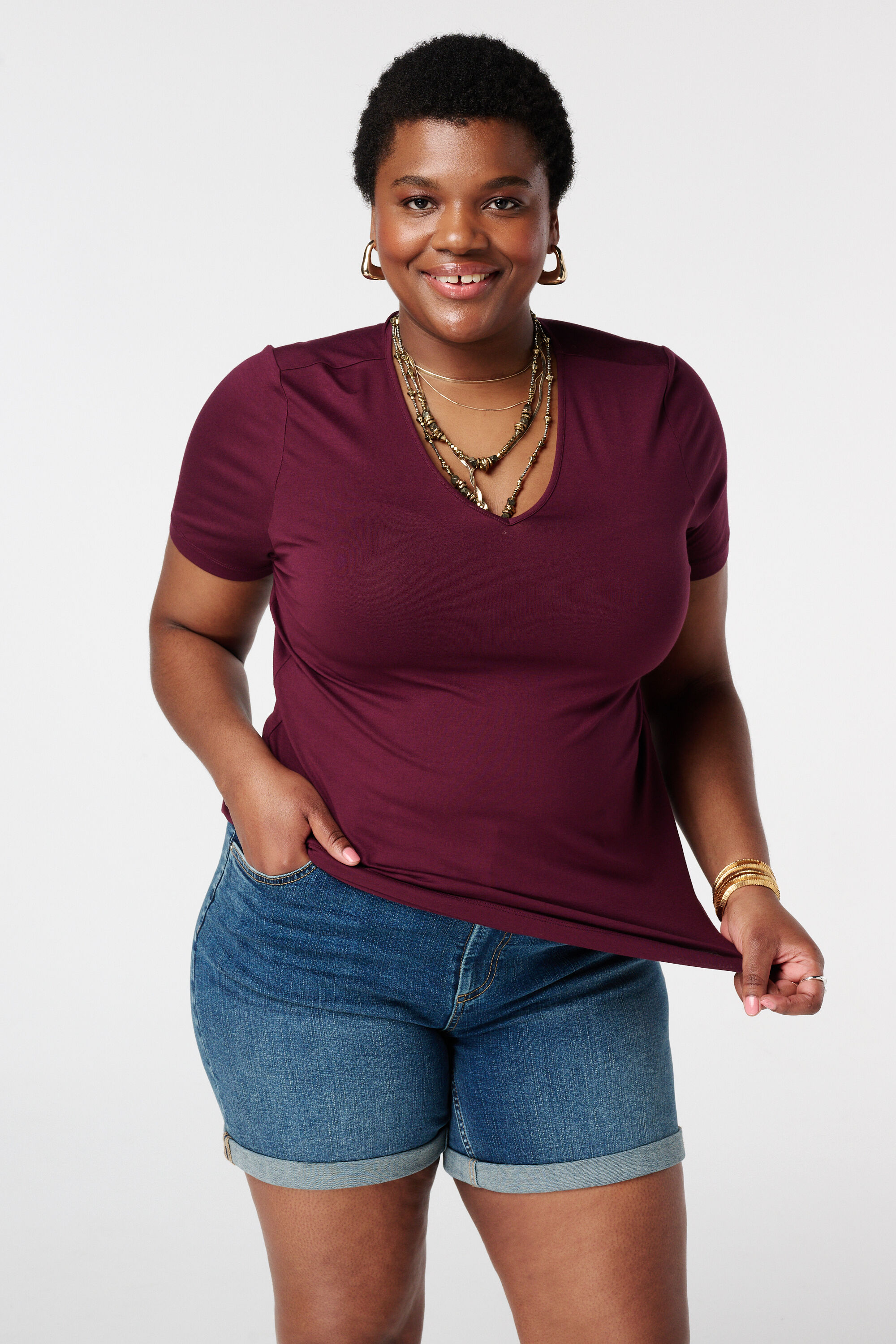 T-shirt &agrave; col en V