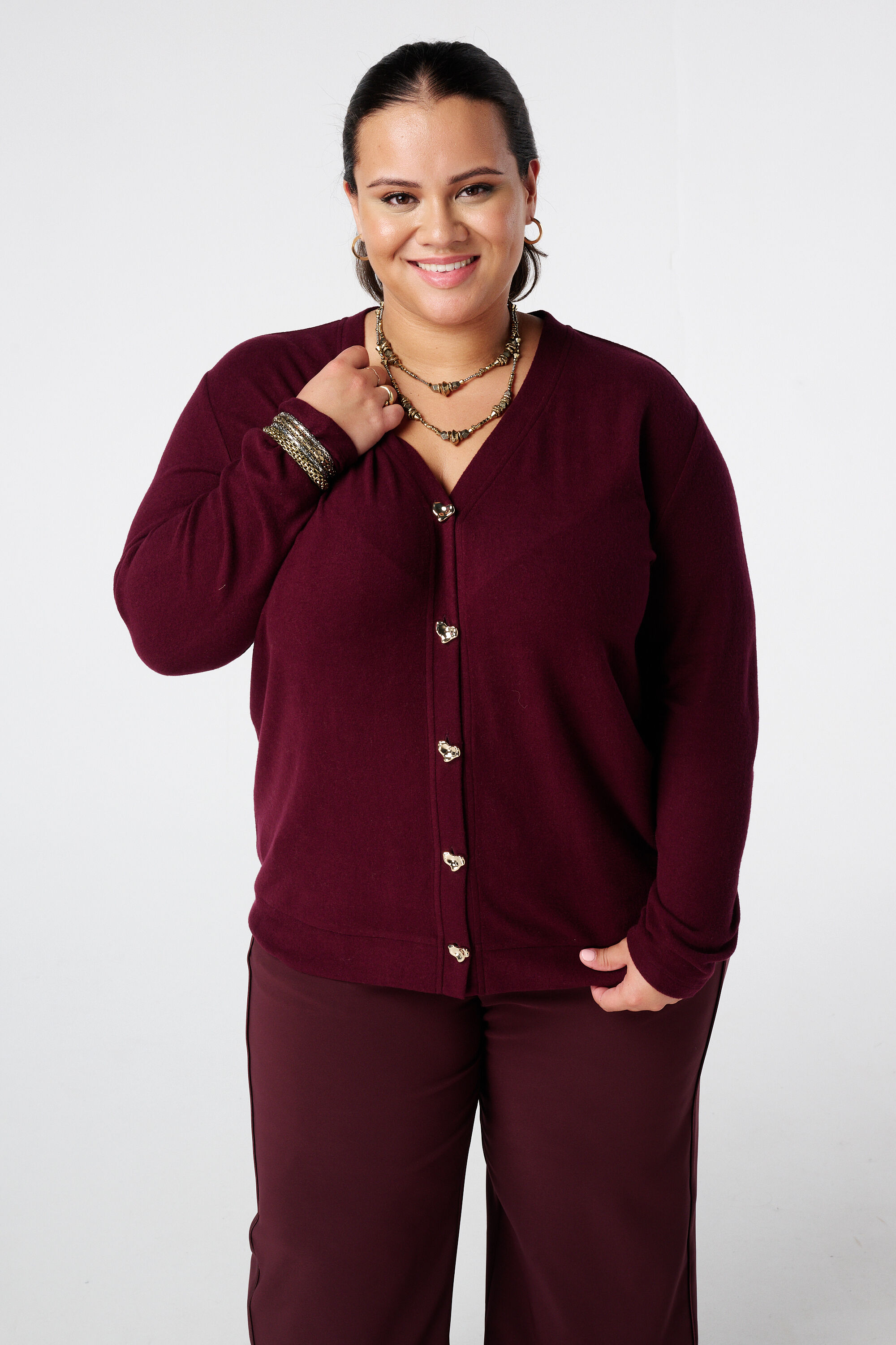 Cardigan avec boutons en forme de c&oelig;ur dor&eacute;s