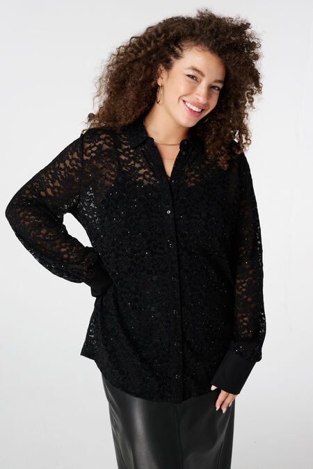Top en jersey avec dentelle et paillettes Top en jersey avec dentelle et paillettes