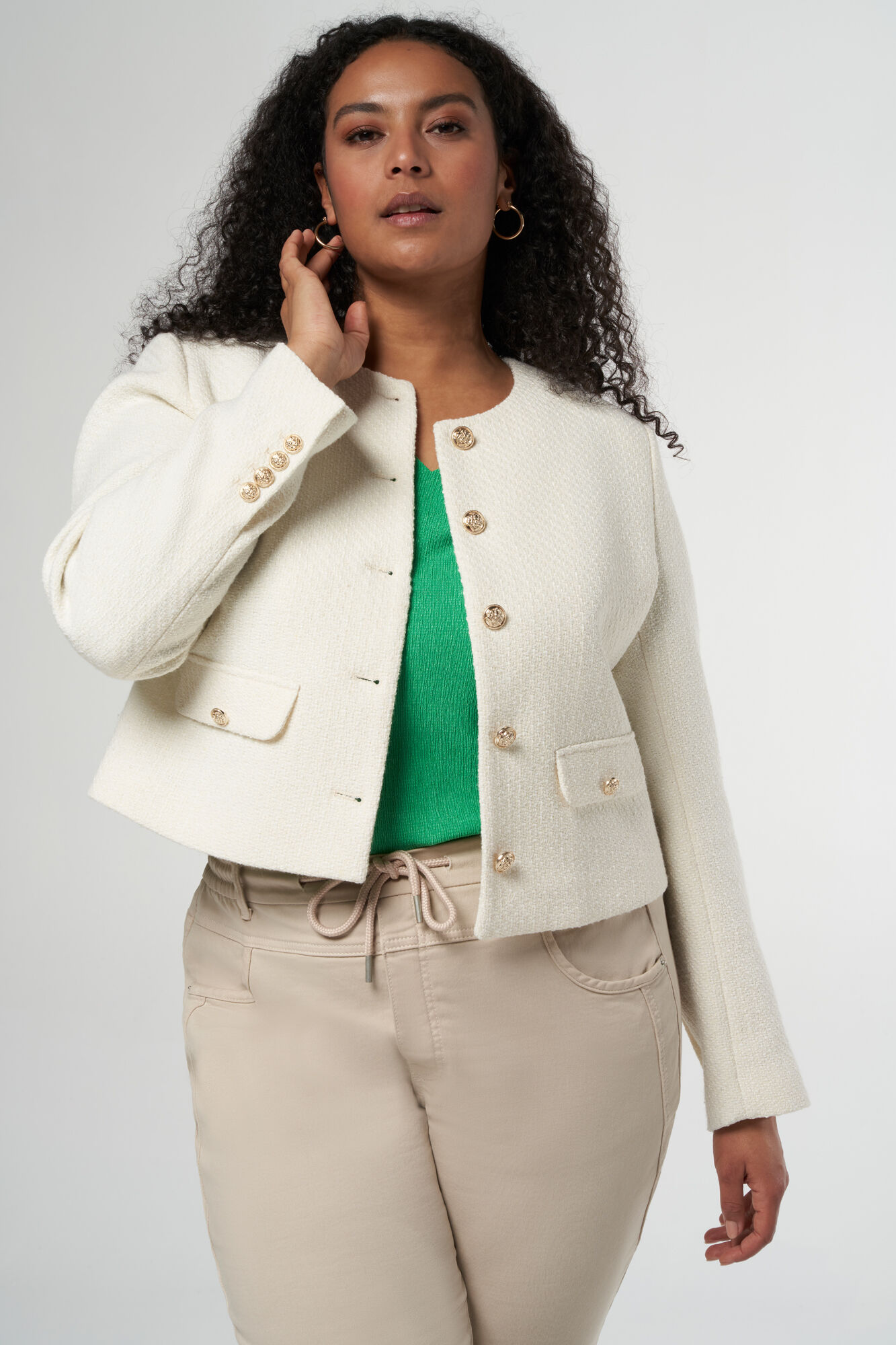 Veste courte en tweed avec boutons m&eacute;tal image number 5