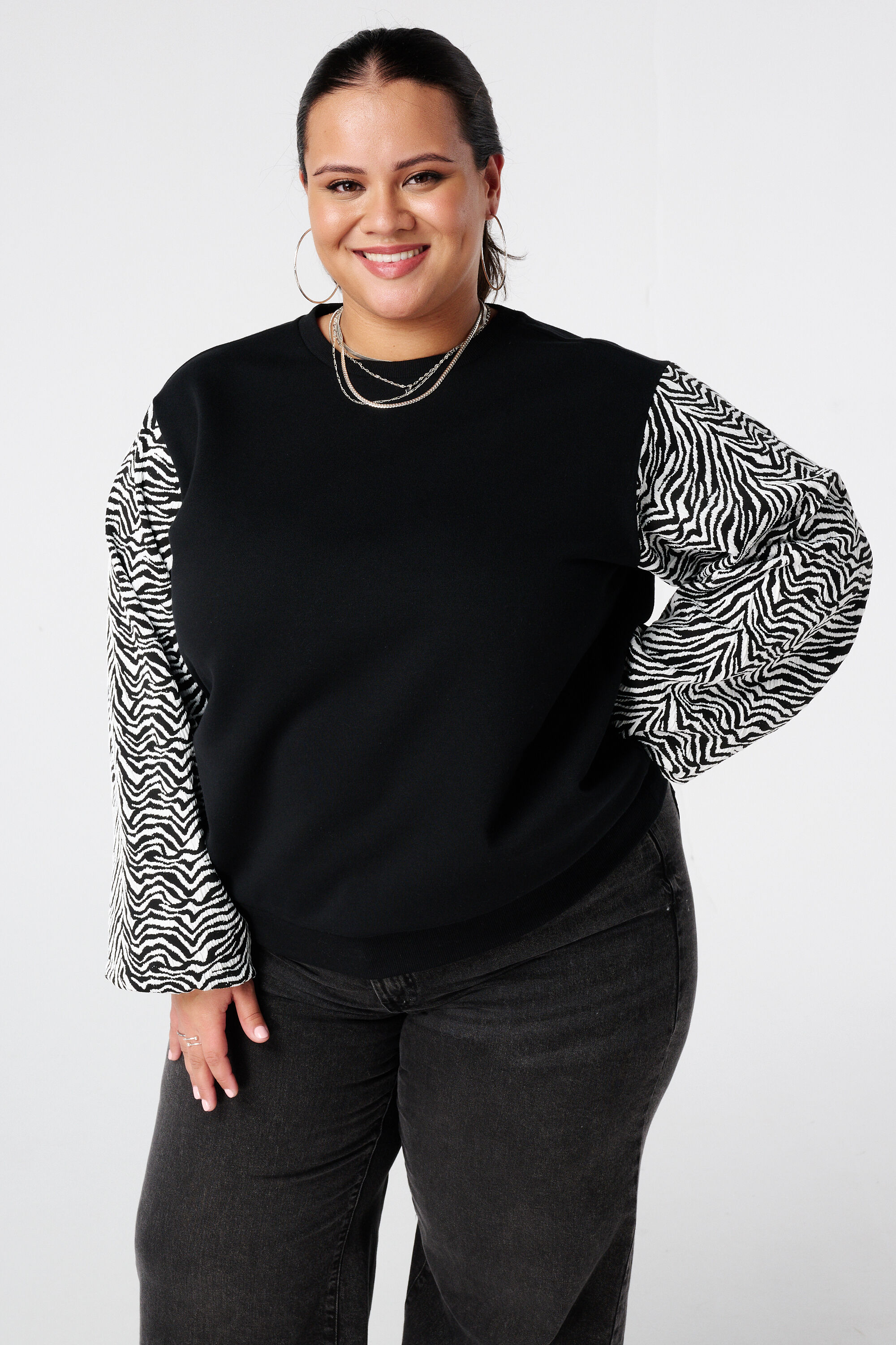 Sweat &agrave; manches ballon avec imprim&eacute;