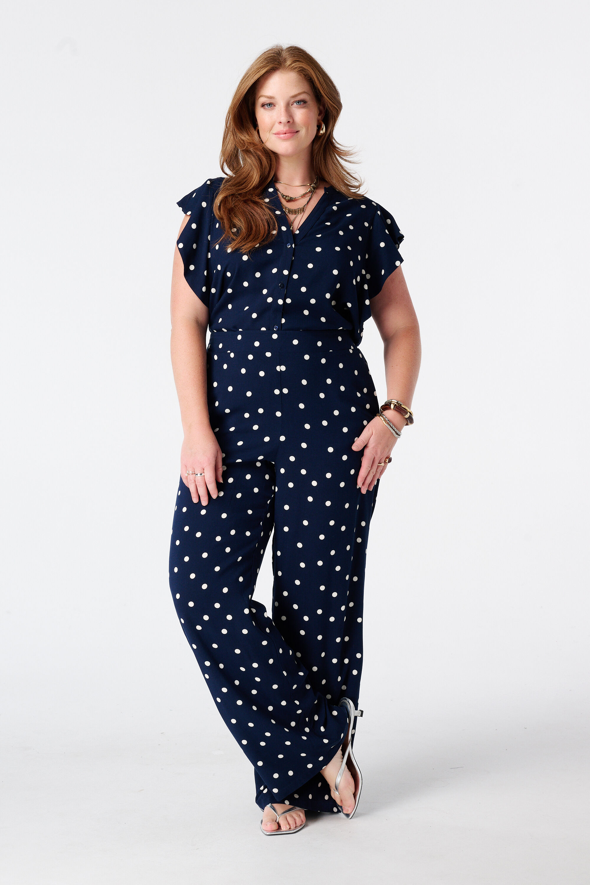 Pantalon wide leg &agrave; pois image number 0