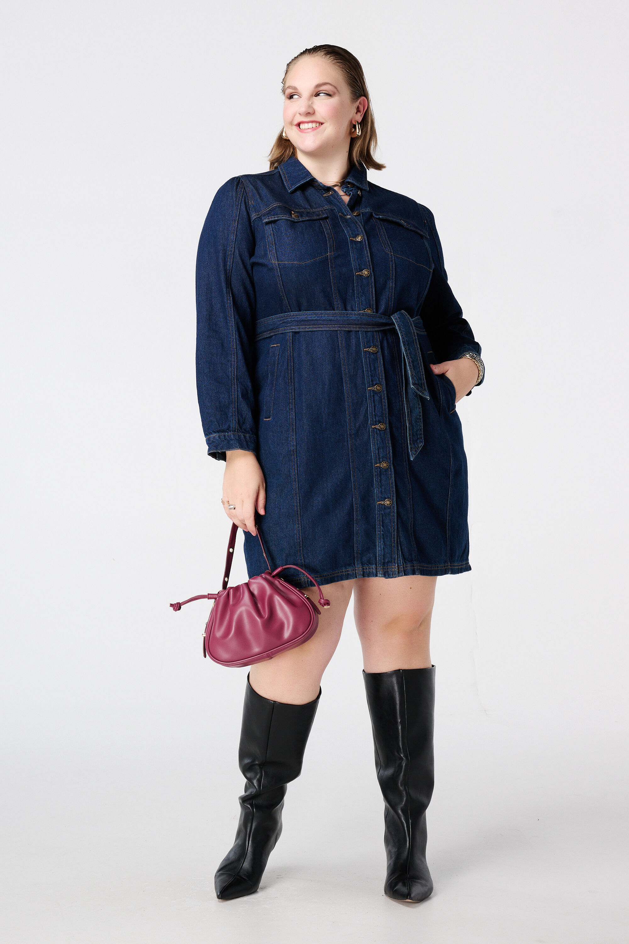 Robe en denim avec ceinture &agrave; nouer